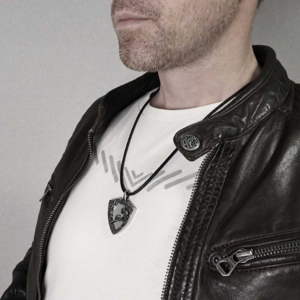 DALMARO Kette mit Anhänger Lederkette Edelstahlkette 316L SPIEGEL ROSE, Herren Halskette Biker / Wikinger Kette - Schmuckbox