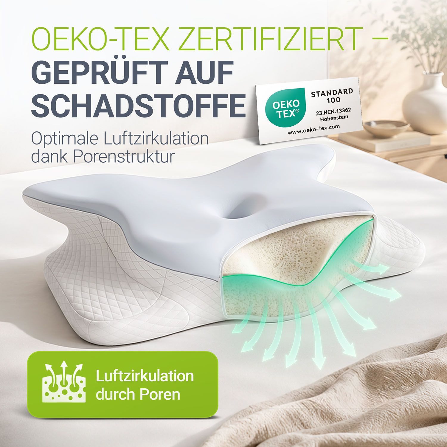 Juskys Nackenstützkissen-Set, Füllung: PU Memory Foam, Bezug: Polyester, Ergonomisch & stützend, atmungsaktiv, waschbar, formstabiles Material – Bild 2 von 5