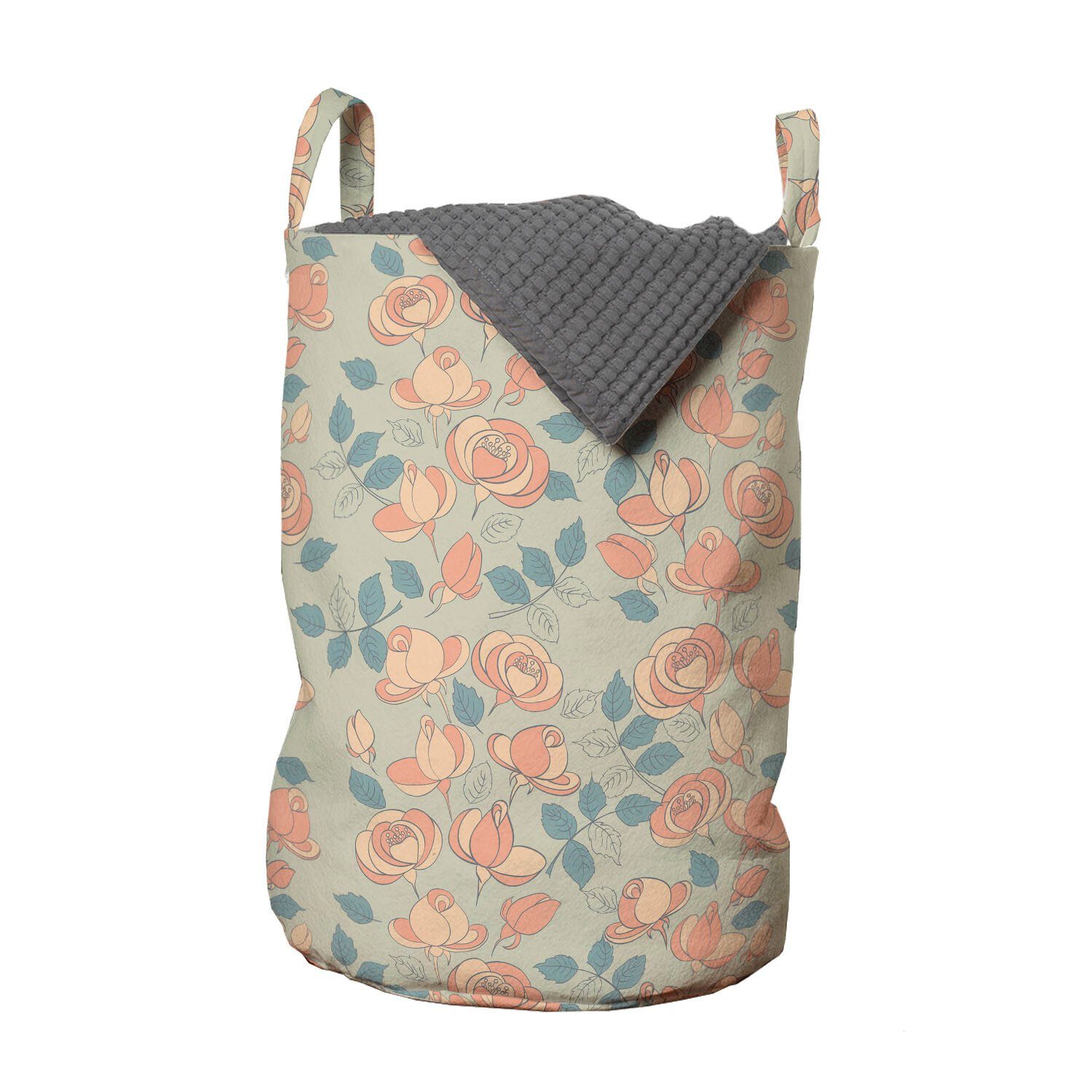 Wäschesäckchen mit Blühende Wäschekorb Kordelzugverschluss Griffen Waschsalons, Blumen Rosen-Blumen-Kunst Abakuhaus für