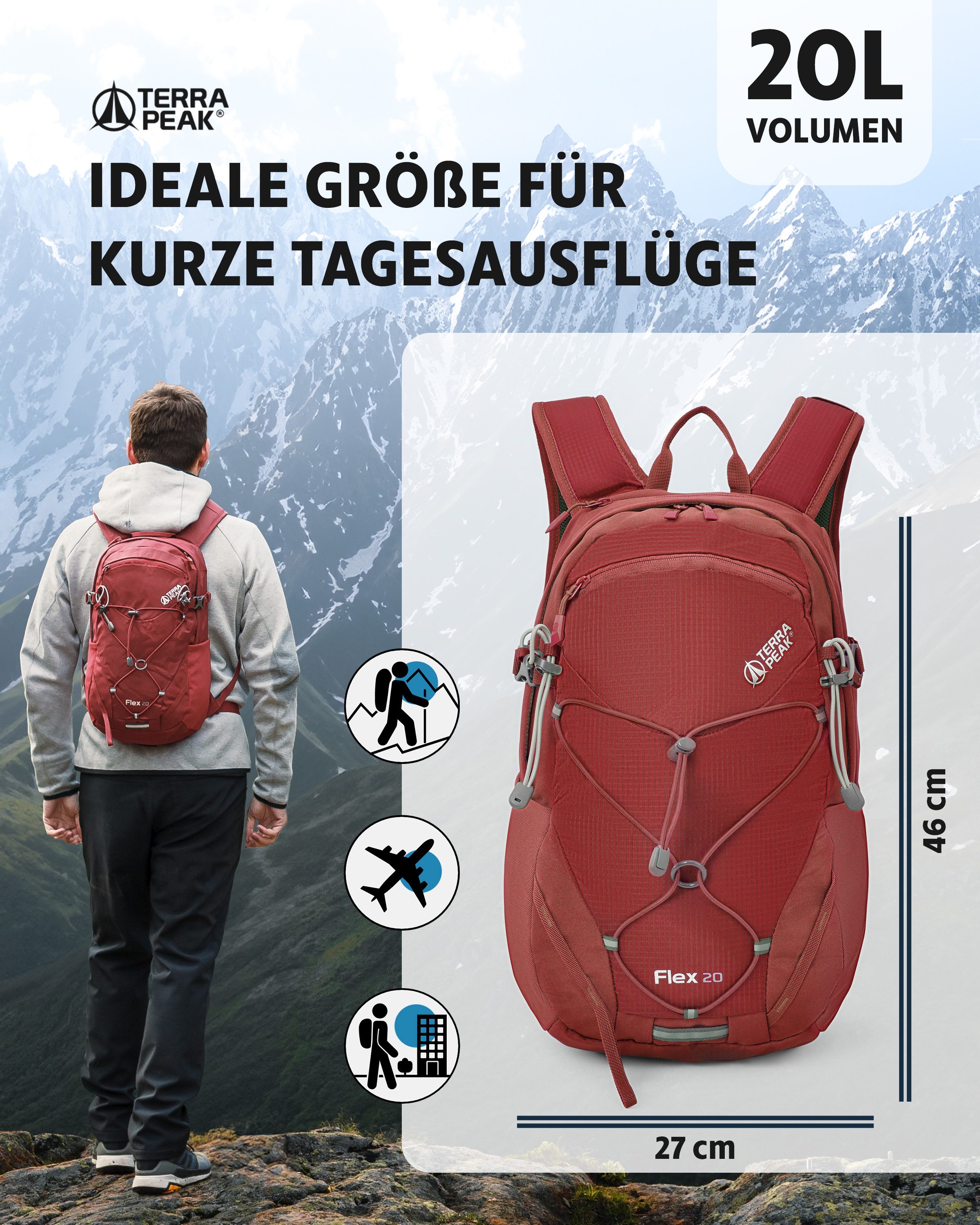 Terra Peak Wanderrucksack Flex 20, 20L klein mit YKK Reißverschluss Trekkin günstig online kaufen