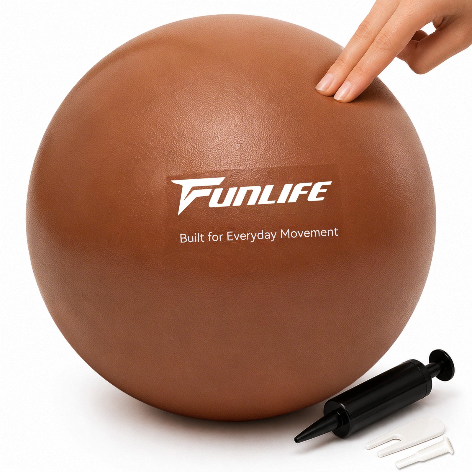 FunLife Pilatesball CORE 25 – einzeln oder mit 3 Widerstandsbändern (Pilatesball-Set, Verschlussstopfen, Pilatesball Ø 25 cm, Handpumpe), Griffige Oberfläche, Luftdruck individuell anpassbar