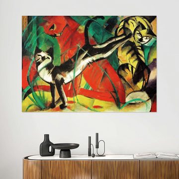 Posterlounge Wandfolie Franz Marc, Drei Katzen, Malerei