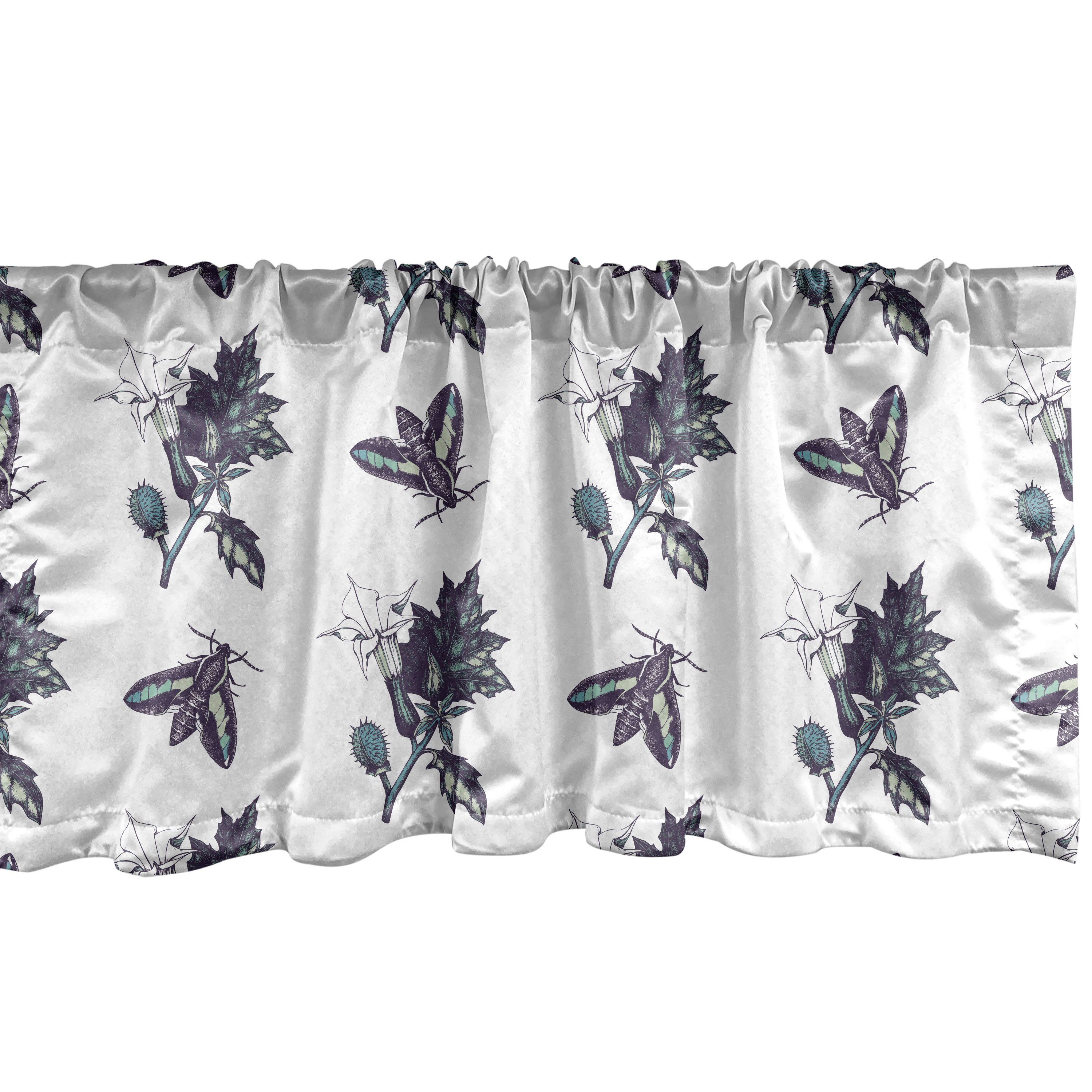 Scheibengardine Vorhang Volant für Küche Schlafzimmer Dekor mit Stangentasche, Abakuhaus, Microfaser, Natur-Kunst Sphinx Schmetterlinge Pflanze