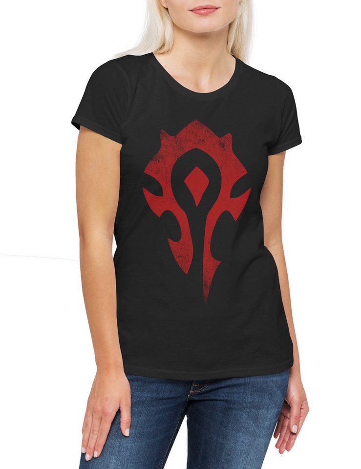 Urban Backwoods Print-Shirt Horde Logo Damen T-Shirt MMORPG Fantasy Faction Red WOW Banner Tribal (1-tlg) Crest Warrior Clan Raid