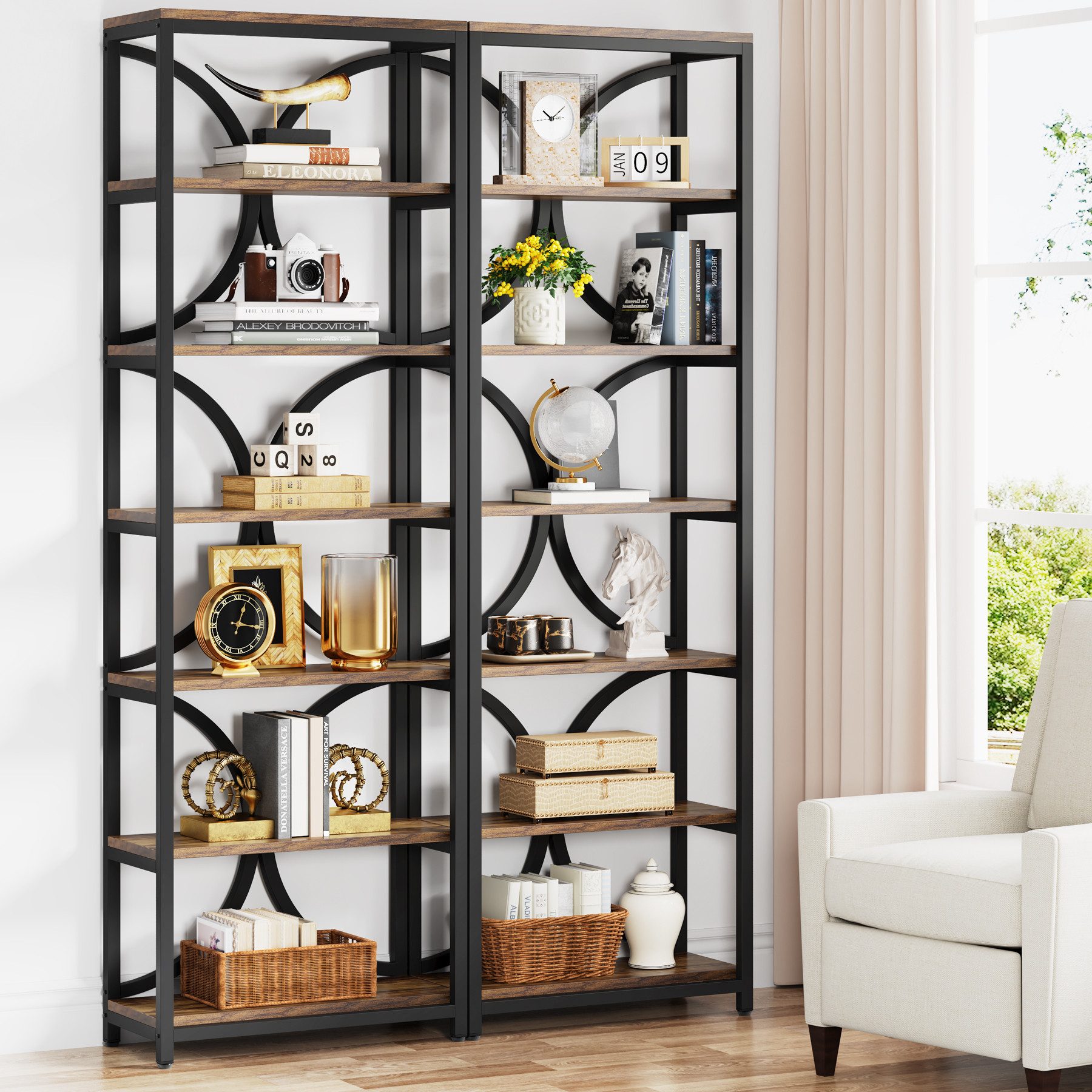 Tribesigns Bücherregal mit 6 Ebenen, 200 cm industrielles Aufbewahrungs Lagerregalen