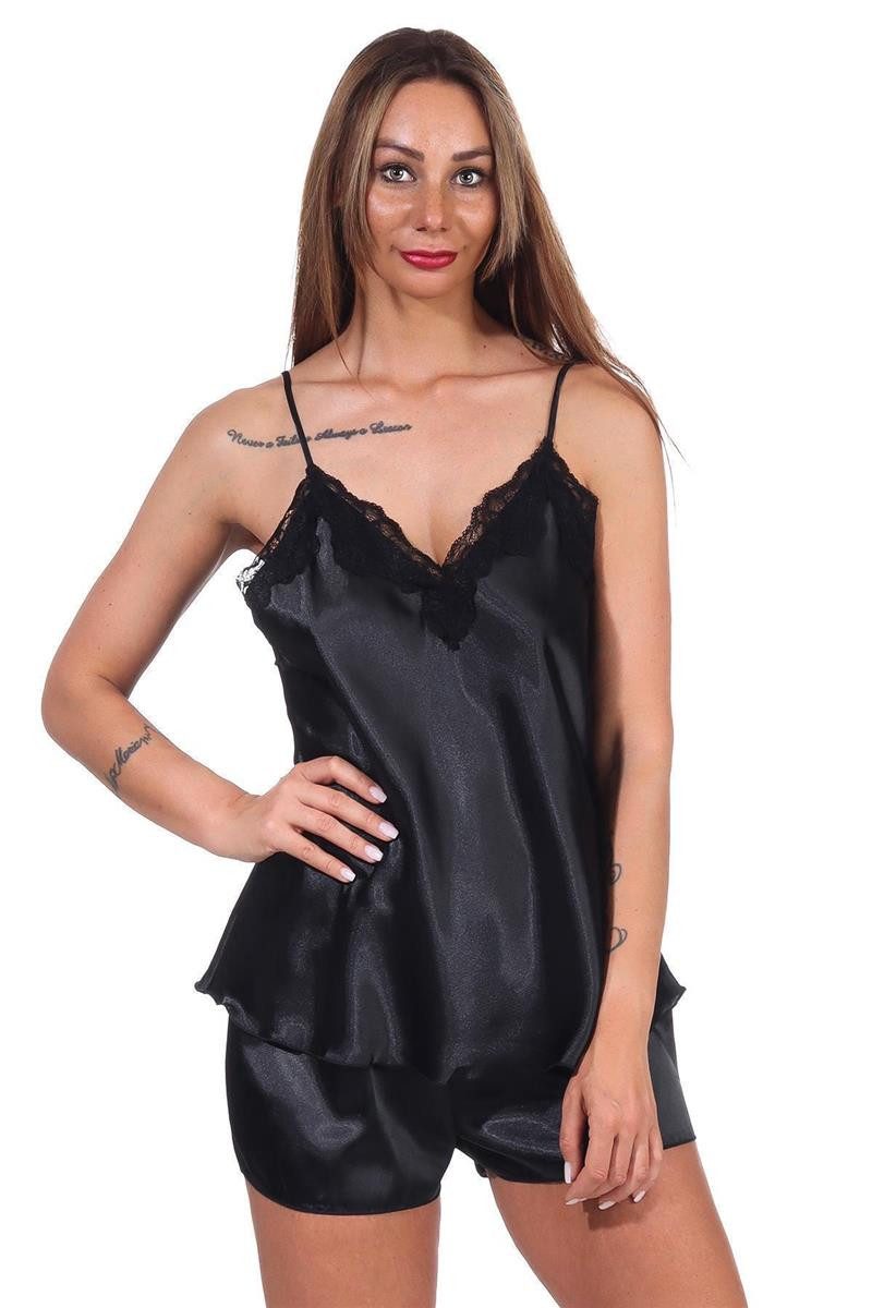 Capri-Pyjama Damen Satin Nachtwäsche Pyjama Set Shorty mit Spitze; S M L XL 2XL