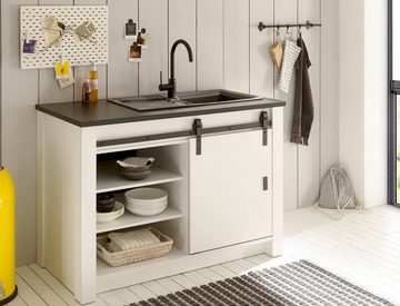 Furn.Design Spülenunterschrank Stove (Küchenschrank in Pinie weiß Vintage, B x H ca. 133 x 93 cm) für Spüle oder Ceranfeld