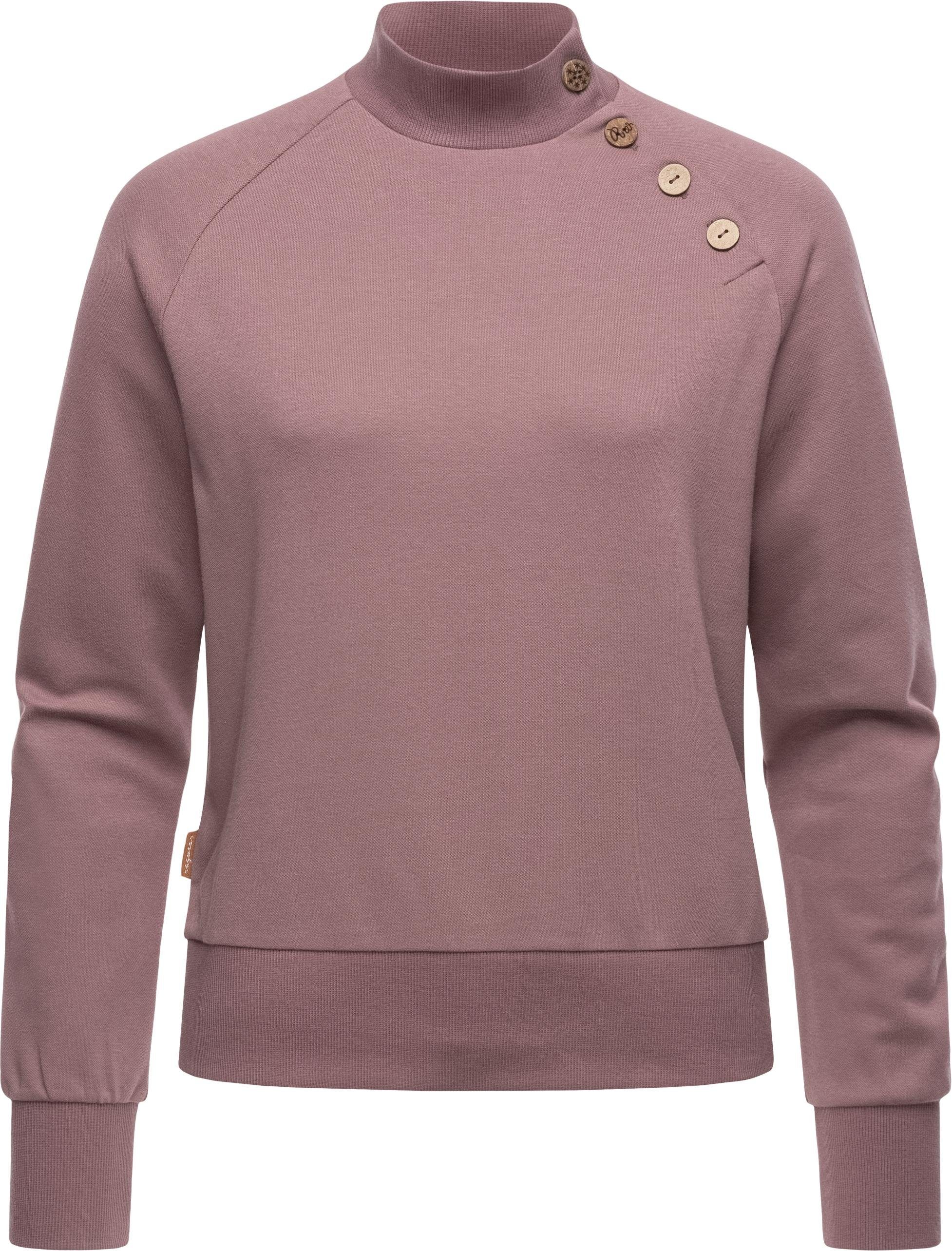 Ragwear Sweatshirt Zierknöpfen mit und Solid Damen Rippbündchen Langarmshirt Majjorka mauve