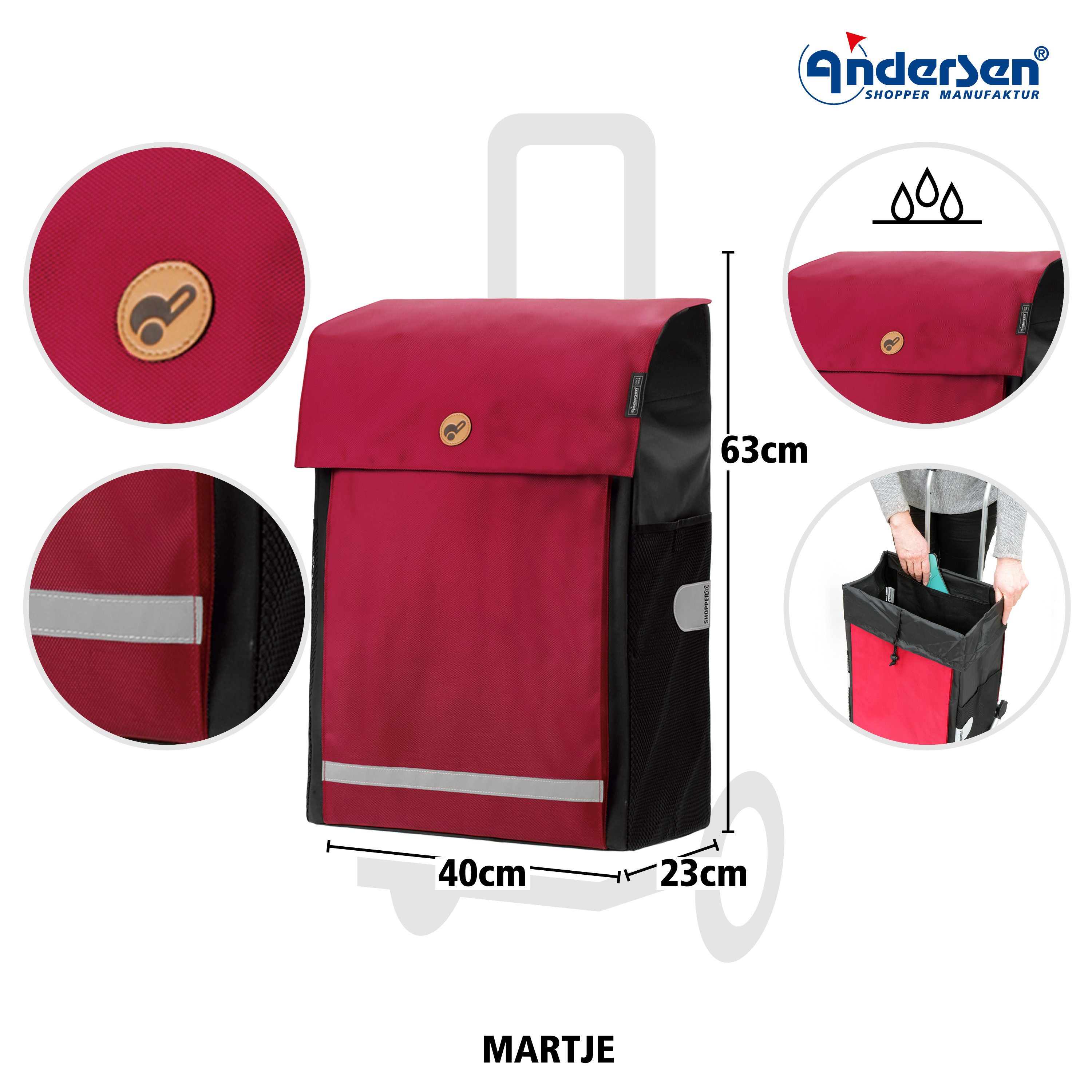 Andersen Einkaufstrolley Treppensteiger Cargo Shopper XXL Martje rot, klappbare Ladefläche, belastbar bis 50kg, wasserabweisend