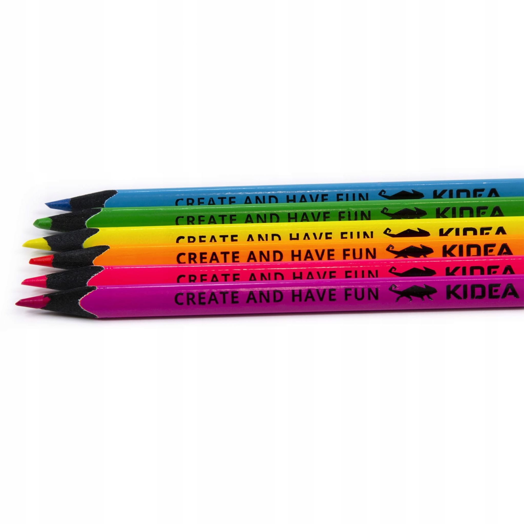 Festivalartikel Buntstift Neonfarbige dreieckige Schulstifte Kidea 6 Farben fluoreszierend