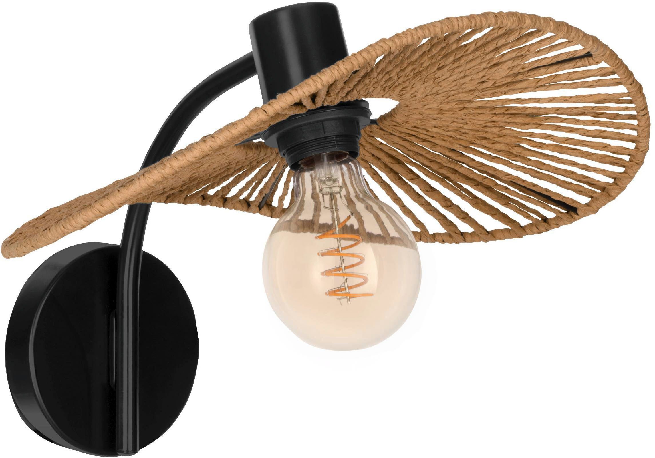 EGLO Wandleuchte Siruela Wandlampe, Wohnzimmerlampe, Papier und Metall, E27, Lampe, ohne Leuchtmittel, Wand-/Deckenleuchte - L36,5 x H25 x AL35 cm - schwarz - 1X42W exkl.