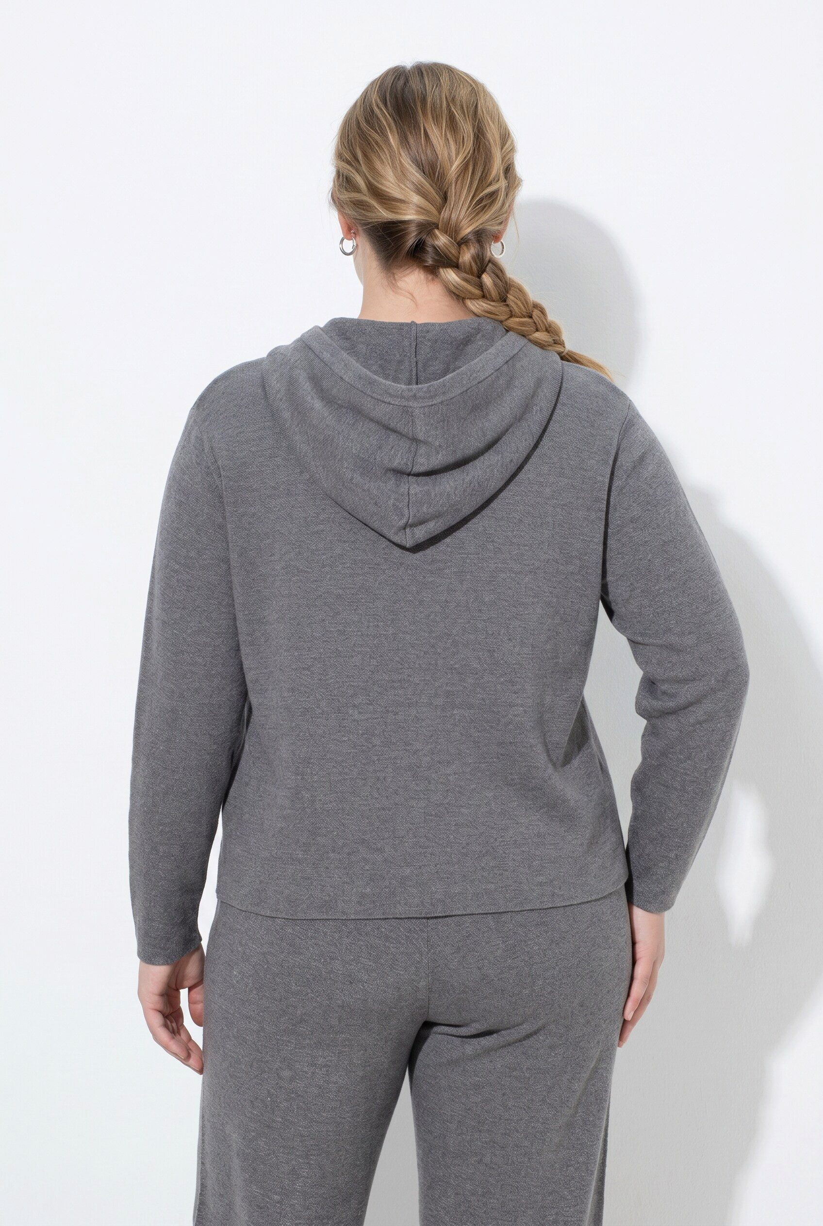 Ulla Popken Wollpullover Strick-Hoodie Boxy Fit Kapuze Langarm Biobaumwolle – Bild 4 von 5