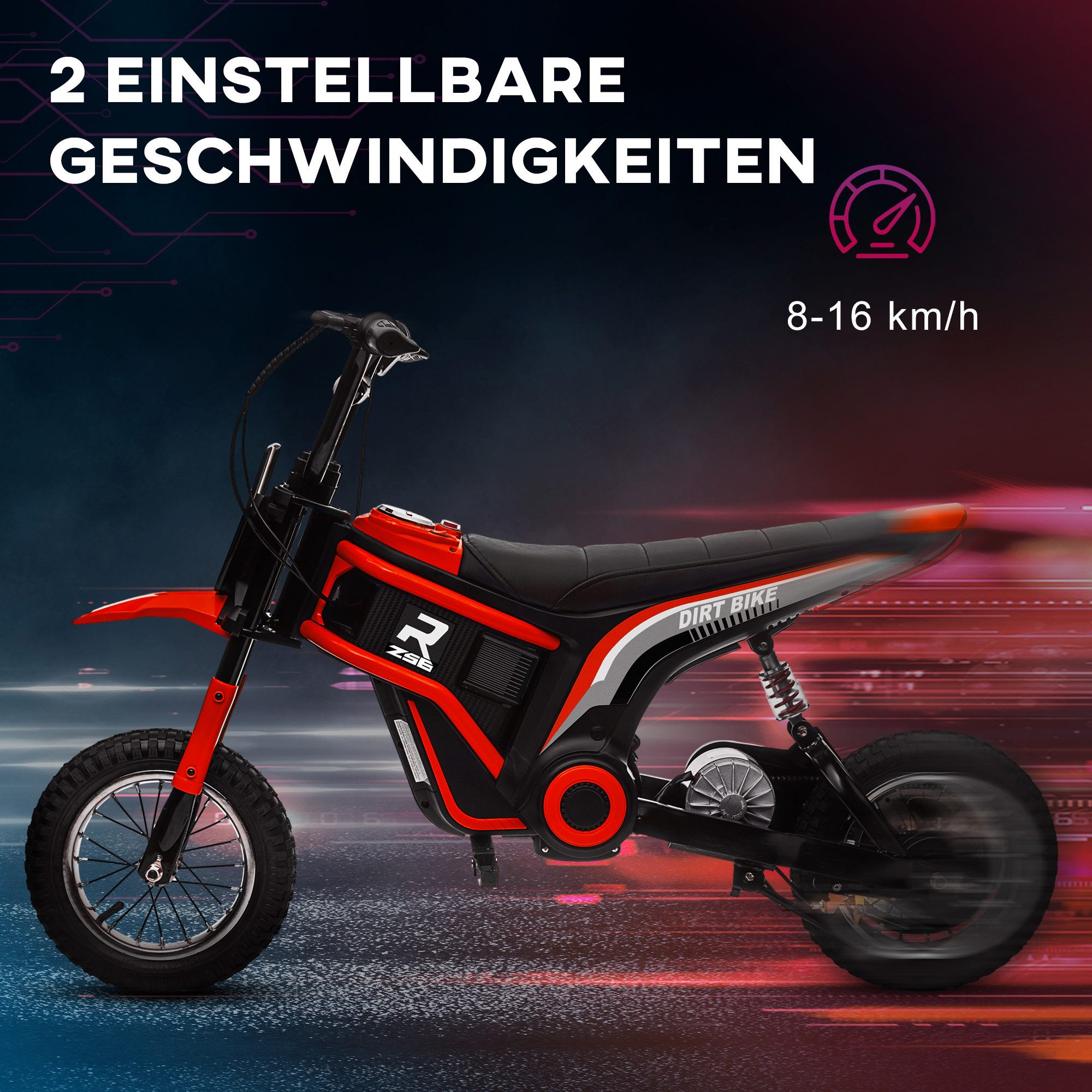 HOMCOM Elektro-Kindermotorrad mit 24V 350W Motor, 8-16 KMH Geschwindigkeitsmodus, Belastbarkeit 65 kg, (1-tlg), mit 12 Zoll Luftreifen, Musik Scheinwerfer, für  – Bild 5 von 5