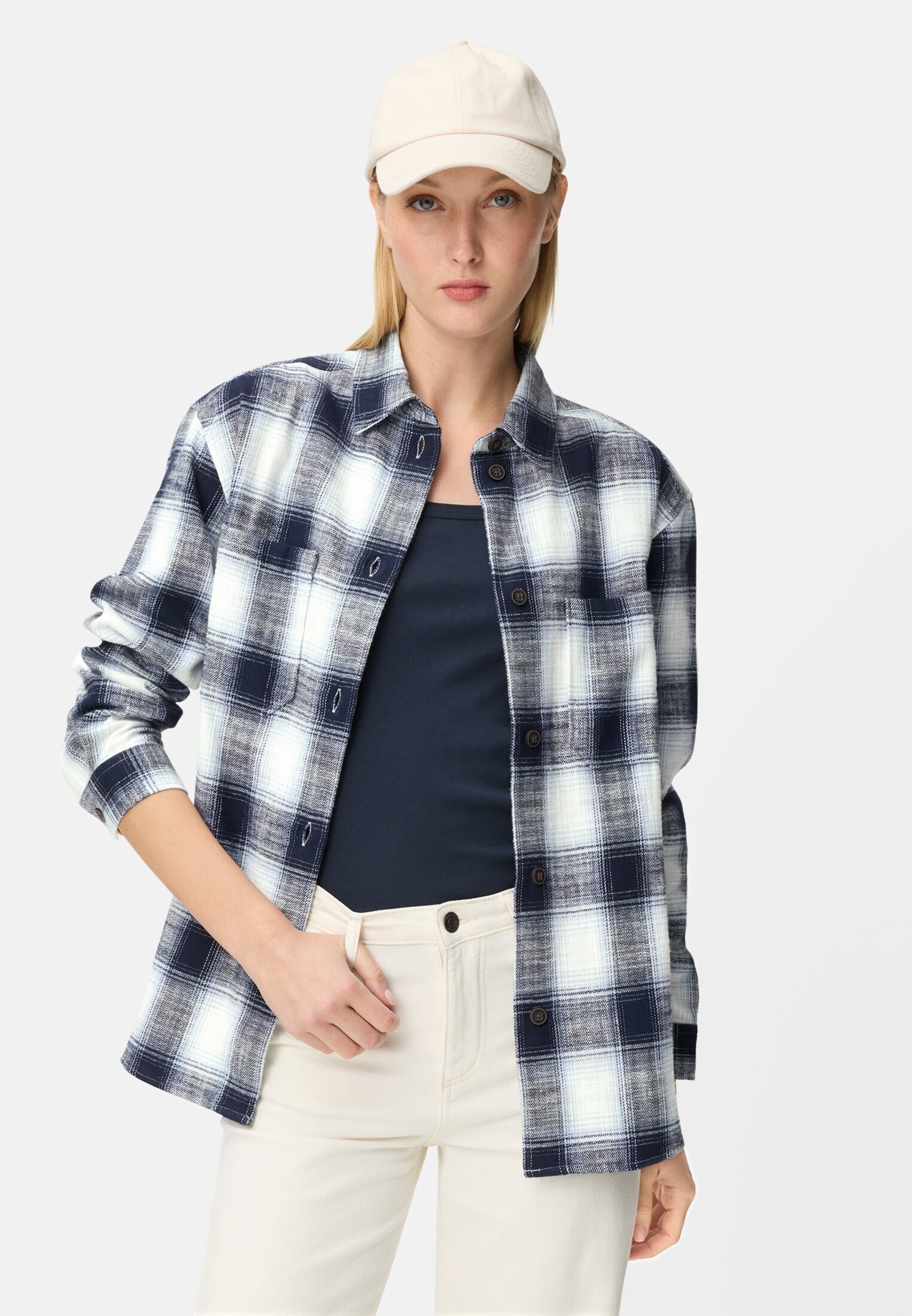 camel active Hemdbluse Karobluse mit Brusttasche Langarm kariert