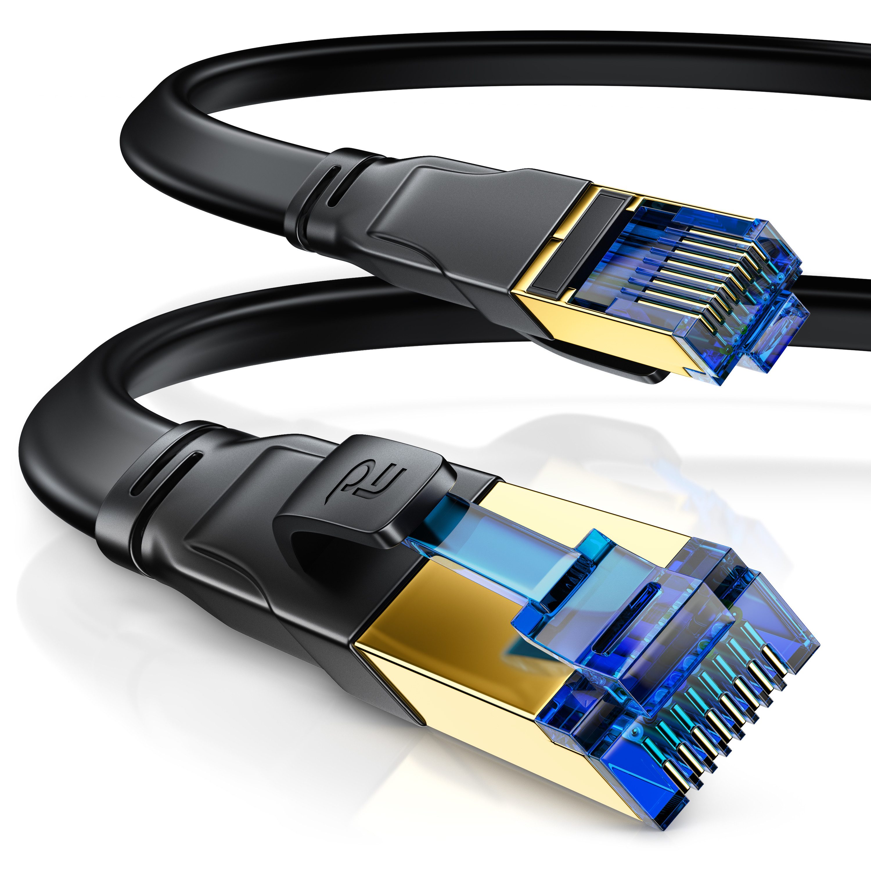 Primewire Patchkabel flach CAT 8, Gigabit Flachband Netzwerkkabel 40 Gbit/s - 2m LAN-Kabel, RJ-45 (Ethernet), RJ-45 (Ethernet) (200 cm), für Router, Modem, Switch, PC, ideal für Gaming, Streaming, Homeoffice von Primewire
