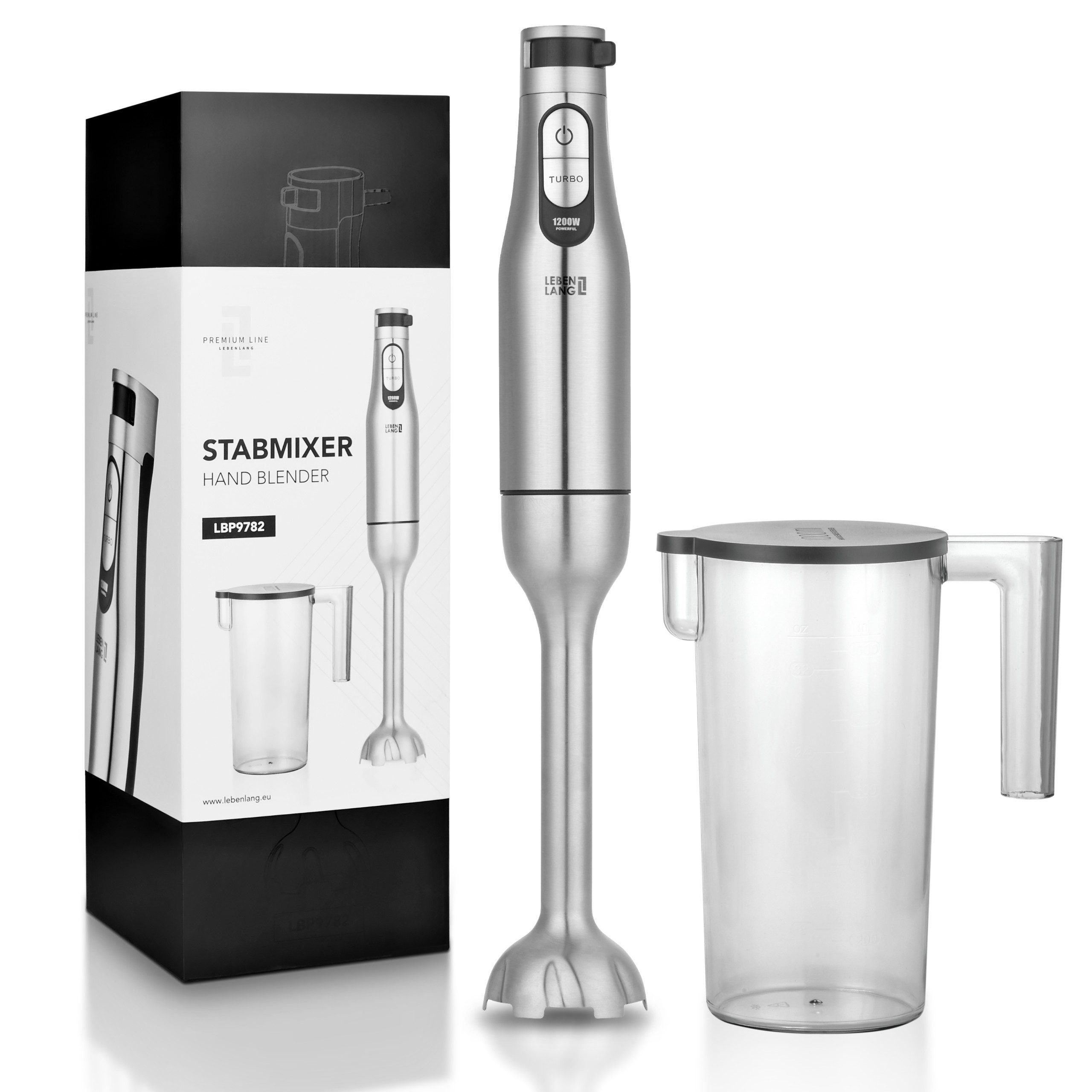 Stabmixer Premium aus Edelstahl - Stufenlos verstellbar & Inkl 1000ml Messbecher