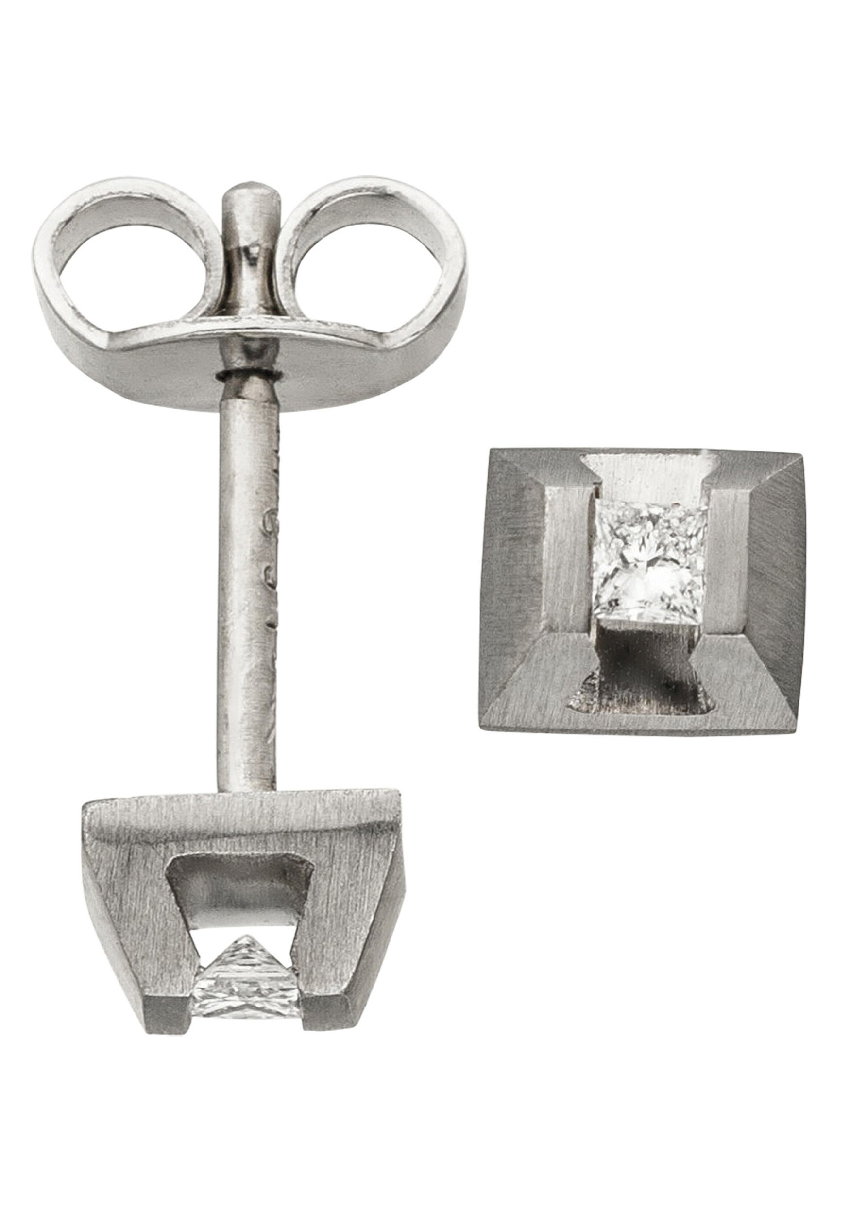 JOBO Paar Ohrstecker Ohrringe Platinohrringe eckig 5 mm, 950 Platin matt mit Diamanten