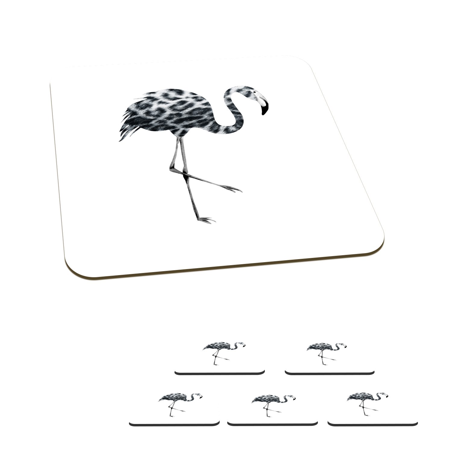 MuchoWow Glasuntersetzer Flamingo - Vogel - Panther Druck - Zeichnung, Zubehör für Gläser, 6-tlg., Glasuntersetzer, Tischuntersetzer, Korkuntersetzer, Untersetzer, Tasse