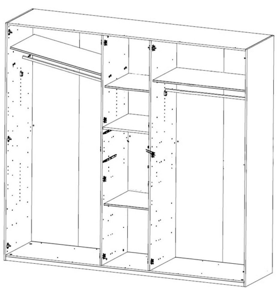 Wimex Kleiderschrank Odessa (Odessa, 1-St., Kleiderschrank) 6-türig  225x58x208cm Hickory Oak Raw Steel