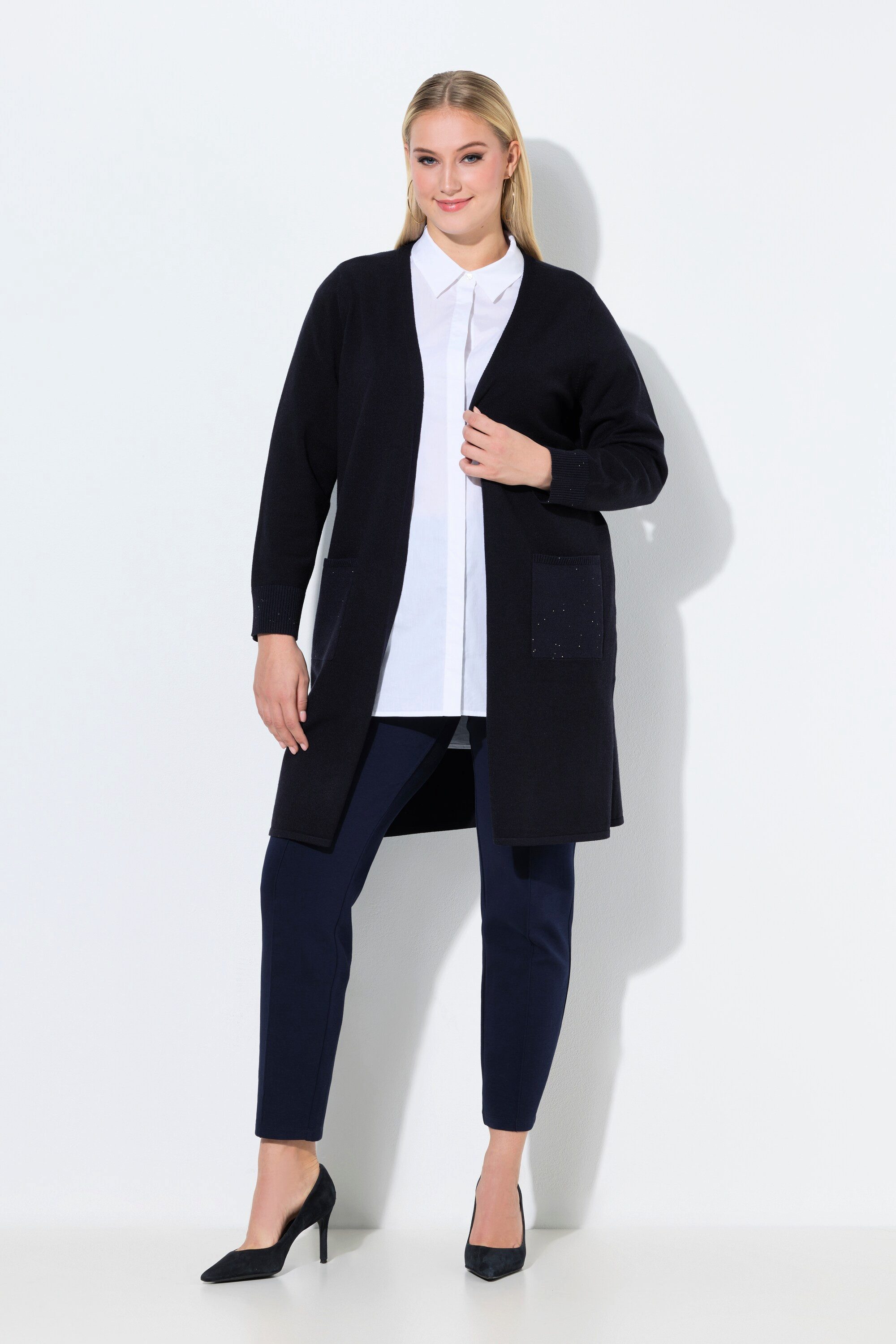 Ulla Popken Strickjacke Long-Strickjacke Pailletten V-Ausschnitt Langarm günstig online kaufen