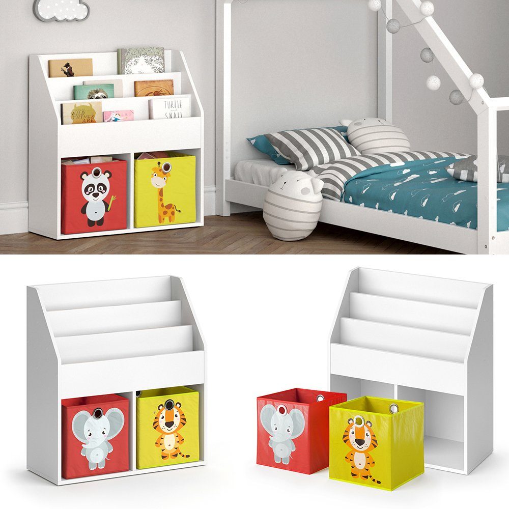Vicco Faltboxen + (matt) Weiß Bücherregal Spielzeugablage Weiß (Rot, Gelb) Kinderregal – LUIGI