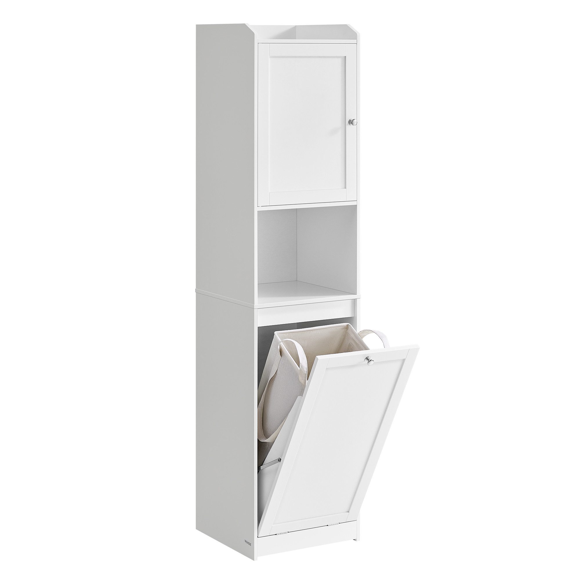 VASAGLE Badkommode Badezimmerschrank mit Wäschekorb, hoher Badschrank, 40 x 40 x 170 cm, herausnehmbarer Wäschesack mit Griffen, mit Tür, verstellbare Ablage