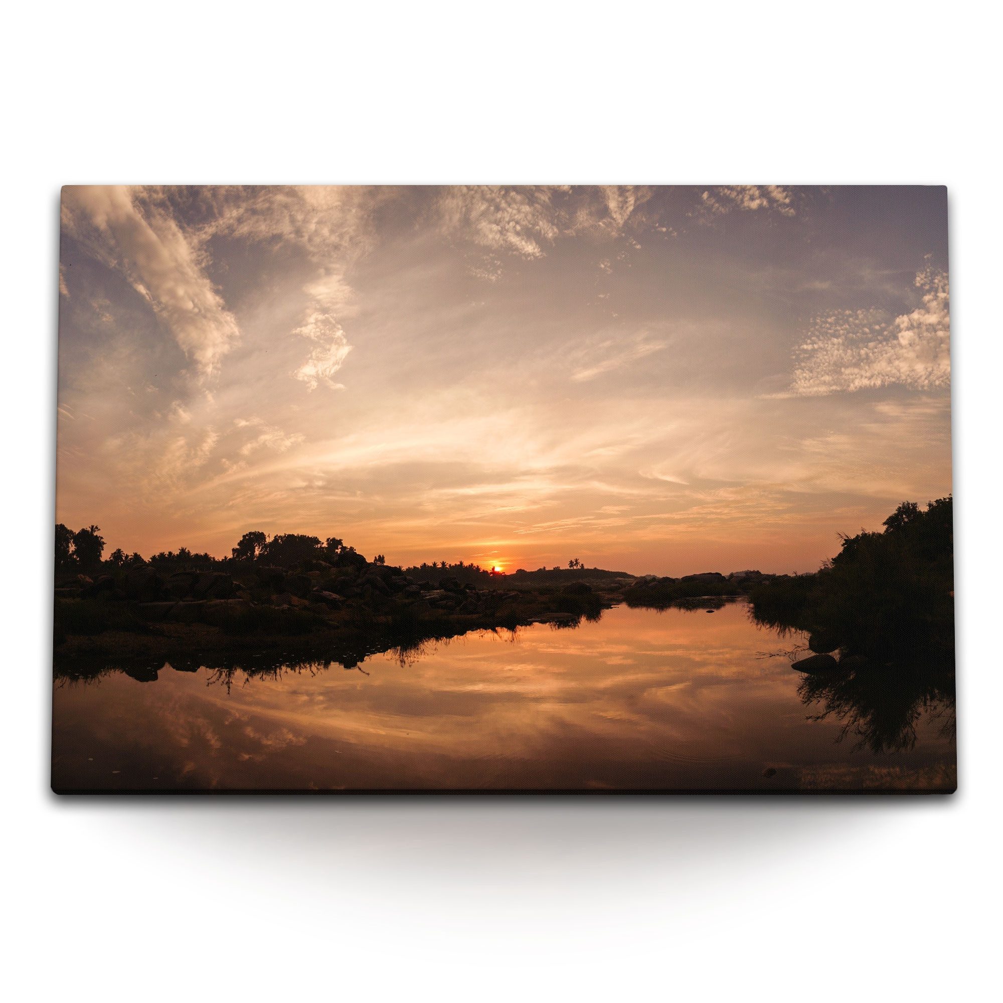 Leinwandbild 120x80cm Wandbild auf Leinwand Fluss Natur Sonnenuntergang Abenddämmer