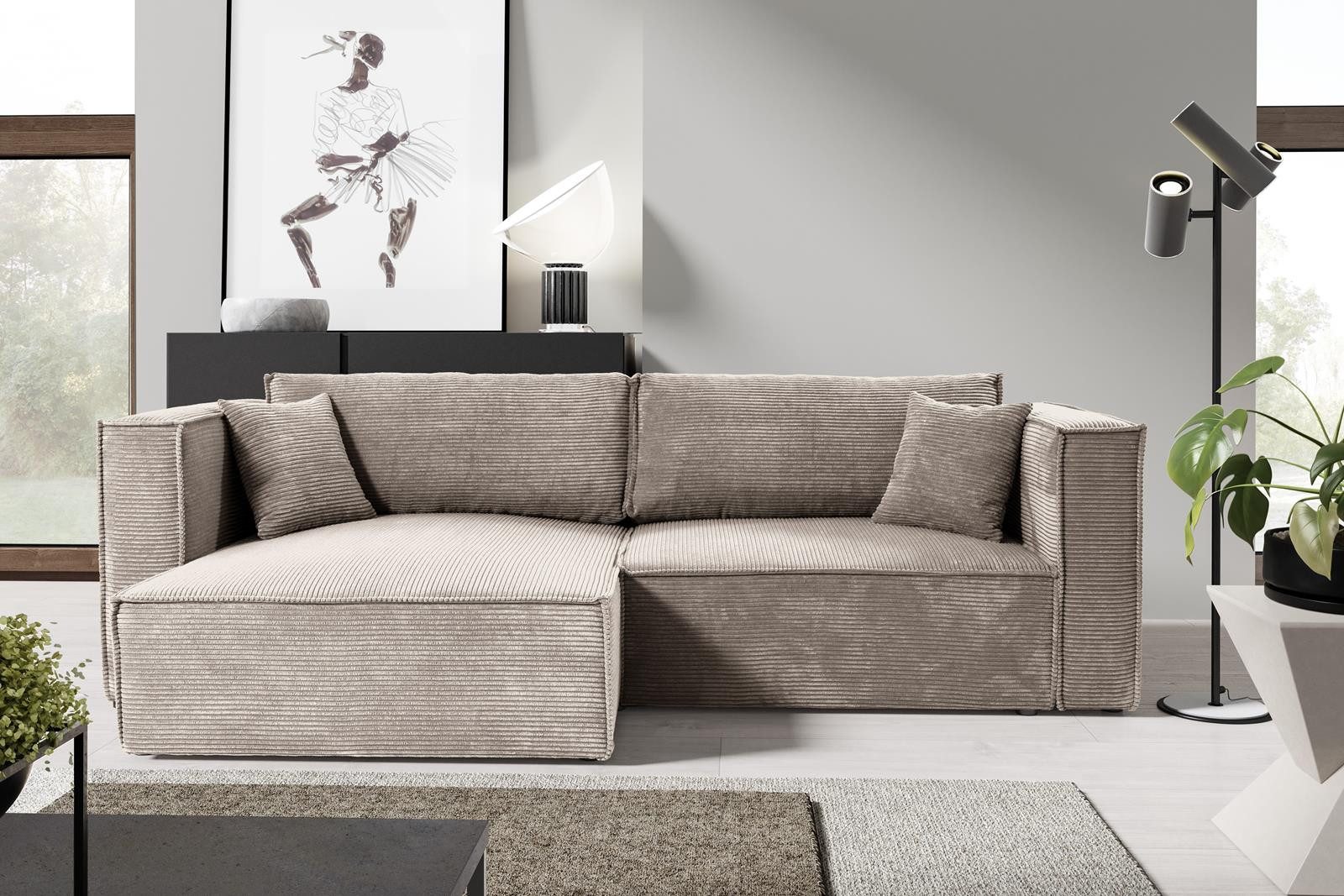 Compleo Ecksofa mit Schlaffunktion, Cordstoff, L-Form, günstig online kaufen
