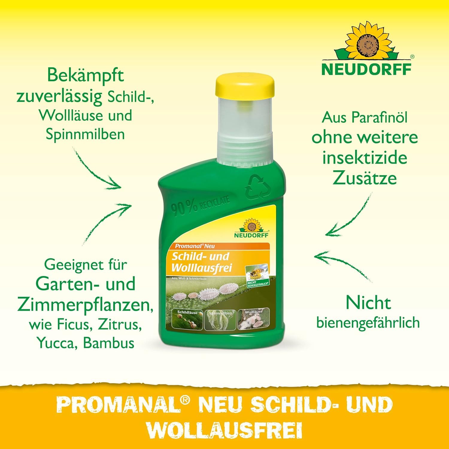 Neudorff Insektenspray Promanal Neu Schild- und Wolllausfrei 250 ml, 250 ml, einsetzbar an z.B. Oleander und Olive, Paraffinöl-Konzentrat gegen Schild-, Wollläuse & Spinnmilben