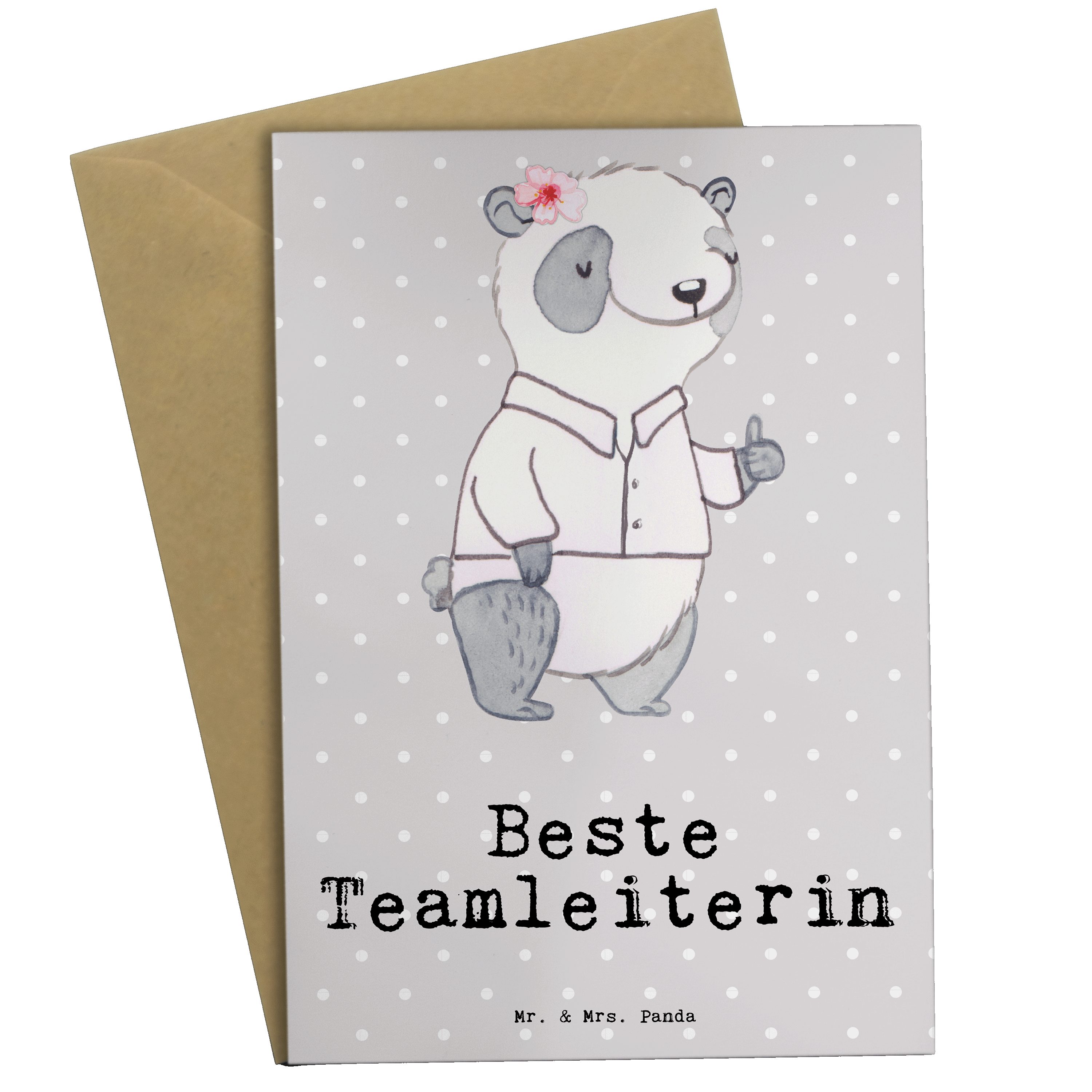 Grußkarte - Beste Pastell Teamleiterin Klappkarte Panda & Grau Geschenk, - Mr. Mrs. Panda Karte,