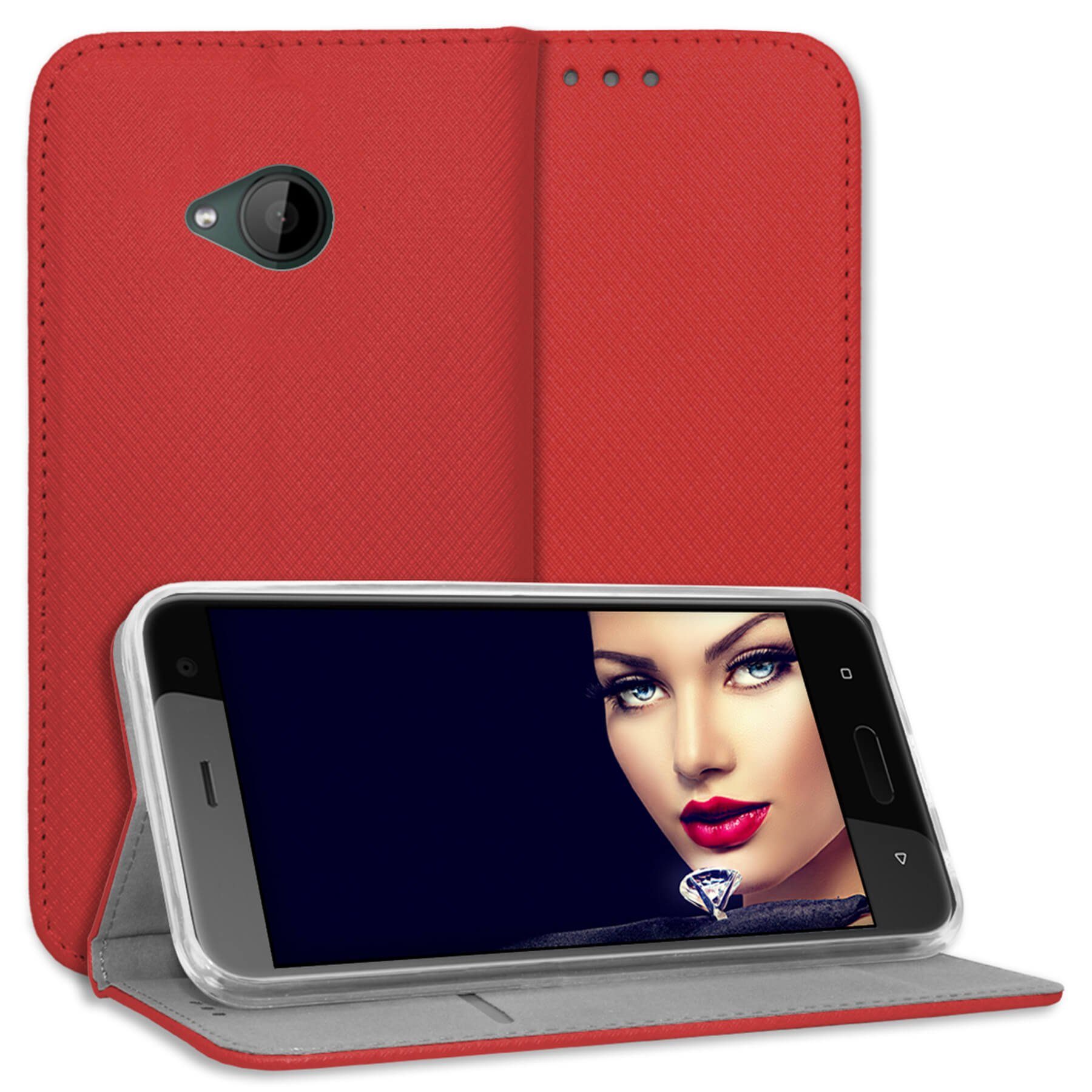 mtb more energy Smartphone-Hülle Smart Magnet für HTC U11 Life, Rot, Bookstyle Klapphülle Cover Wallet Case aus Kunstleder