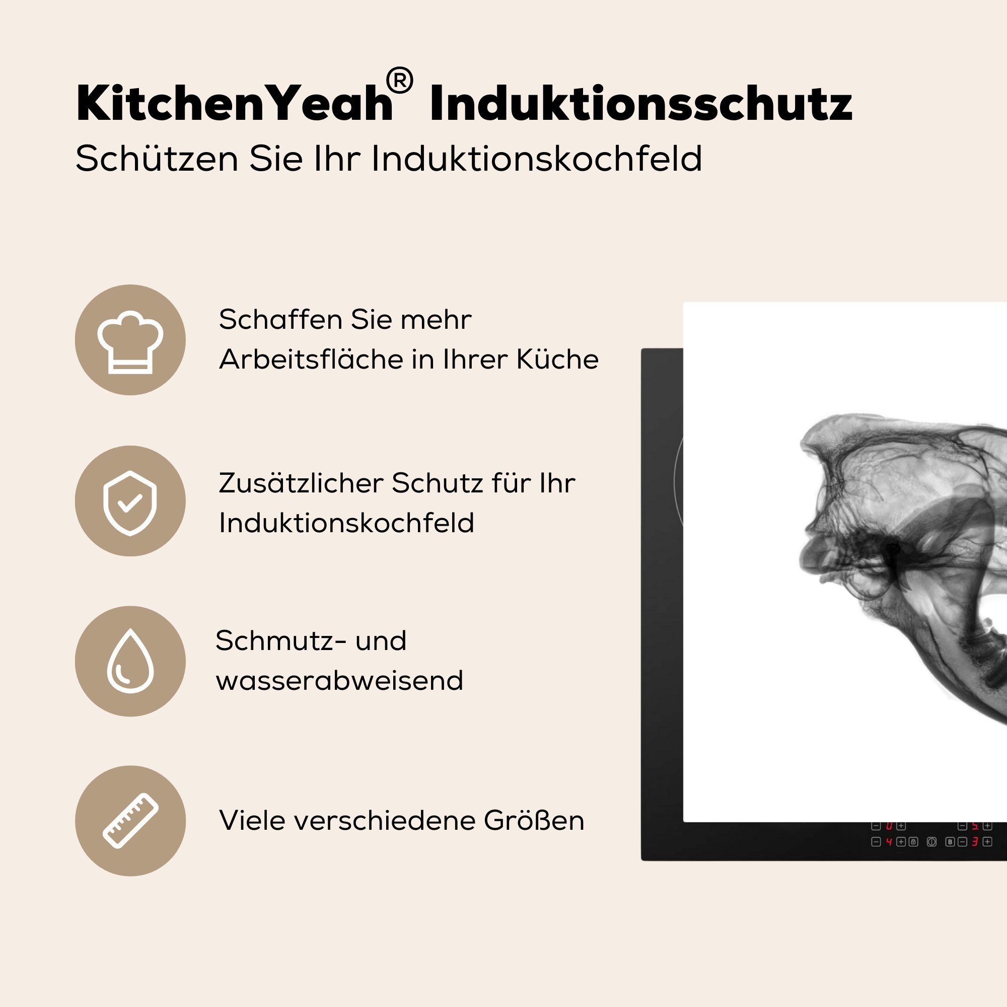 MuchoWow Herdblende-/Abdeckplatte Schädel - Wolf Arbeitsfläche Ceranfeldabdeckung - Vinyl, 70x52 Zahn, cm, (1 Mobile nutzbar, tlg)