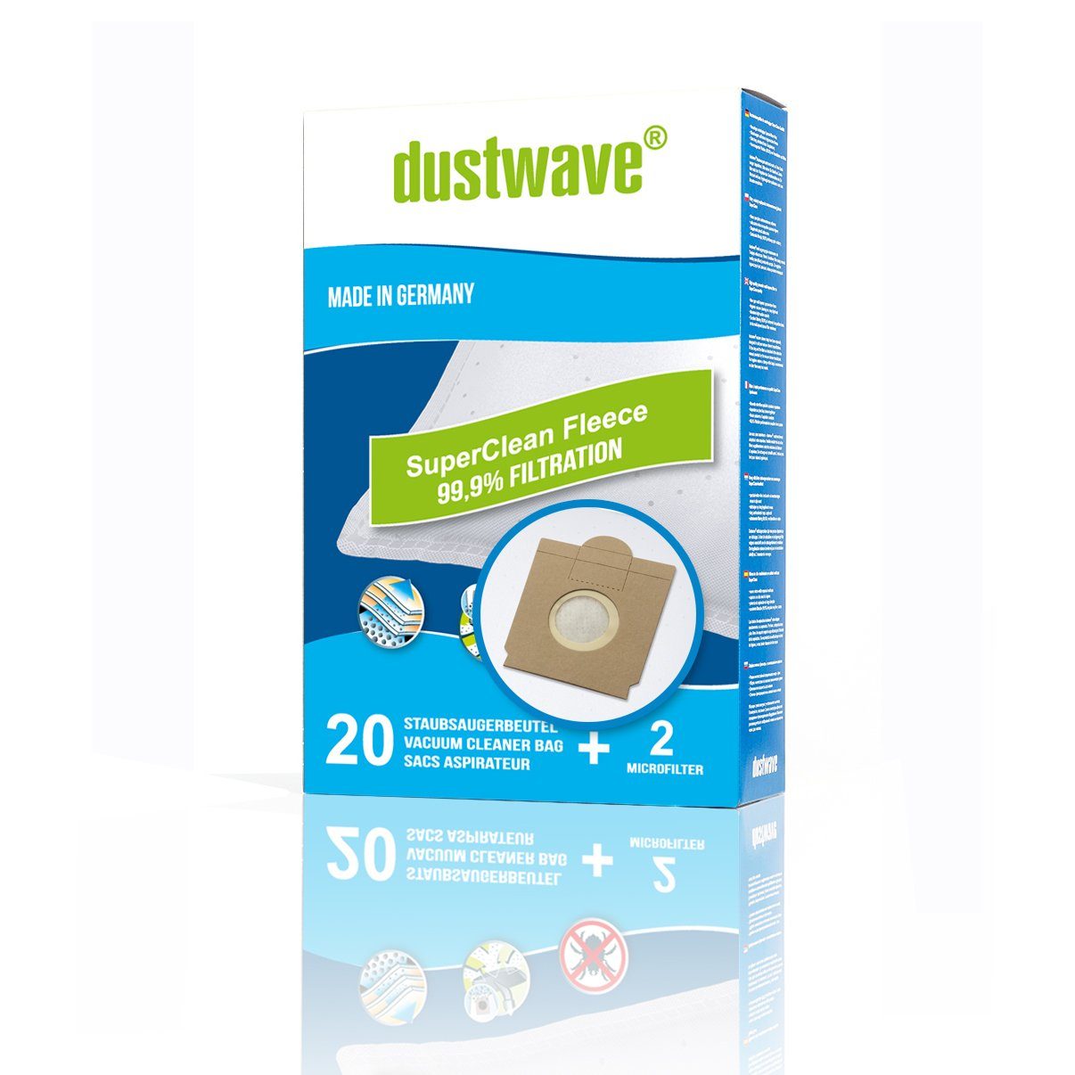 Dustwave Staubsaugerbeutel Megapack, passend für Alpha BBS 2300 » 2399 23, 20 St., Megapack, 20 Staubsaugerbeutel + 2 Hepa-Filter (ca. 15x15cm - zuschneidbar) Alpha BBS 2300 » 2399 23 - Standard