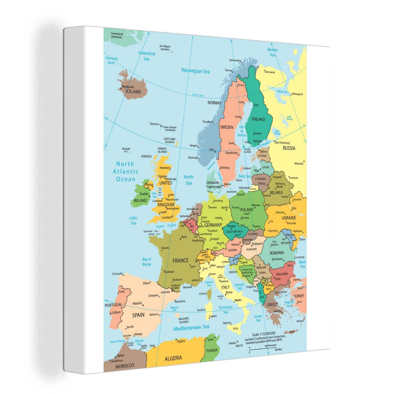 OneMillionCanvasses® Leinwandbild Karte - Europa - Politik, Fotodruck (1 St), Wandbild, Deko Schlafzimmer Wohnzimmer Flur 20x20 cm