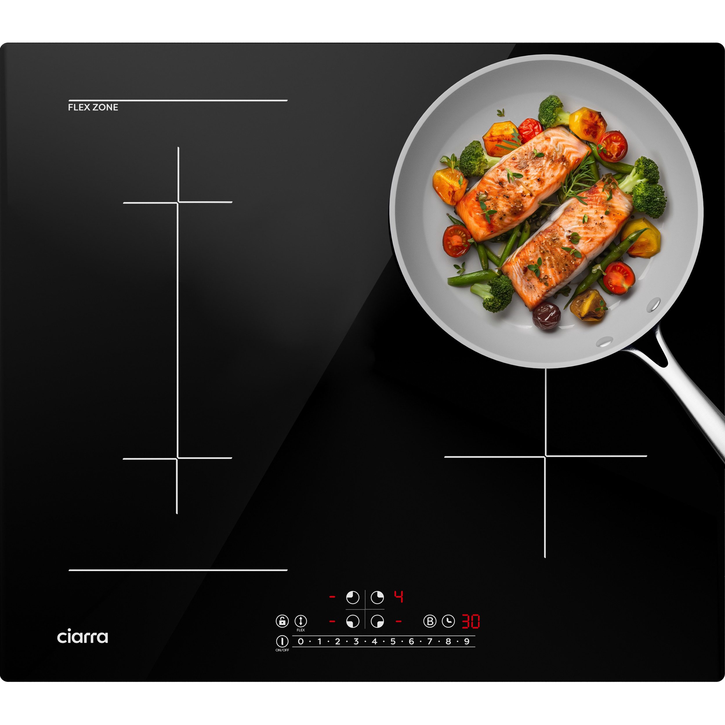 CIARRA Flex-Induktions-Kochfeld CBBIH4BF, 60cm Kochfelder 4-Zonen Einbau Induktionskochfeld BOOST Flex Zone