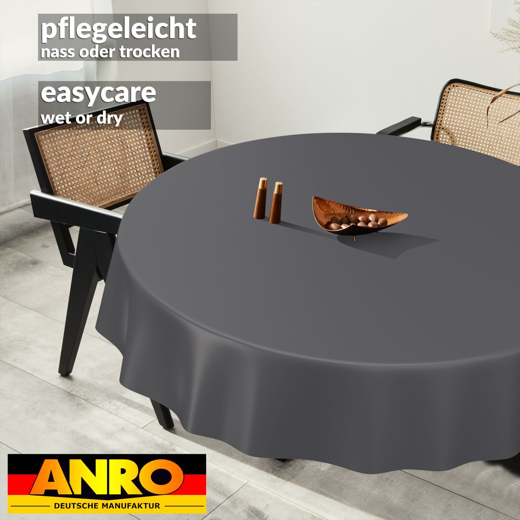 ANRO Tischdecke abwaschbar Wachstuch-Tischdecke Gartentischdecke (Einzelstück 1-tlg), wasserabweisend Einfarbig Anthrazit Breite 140cm