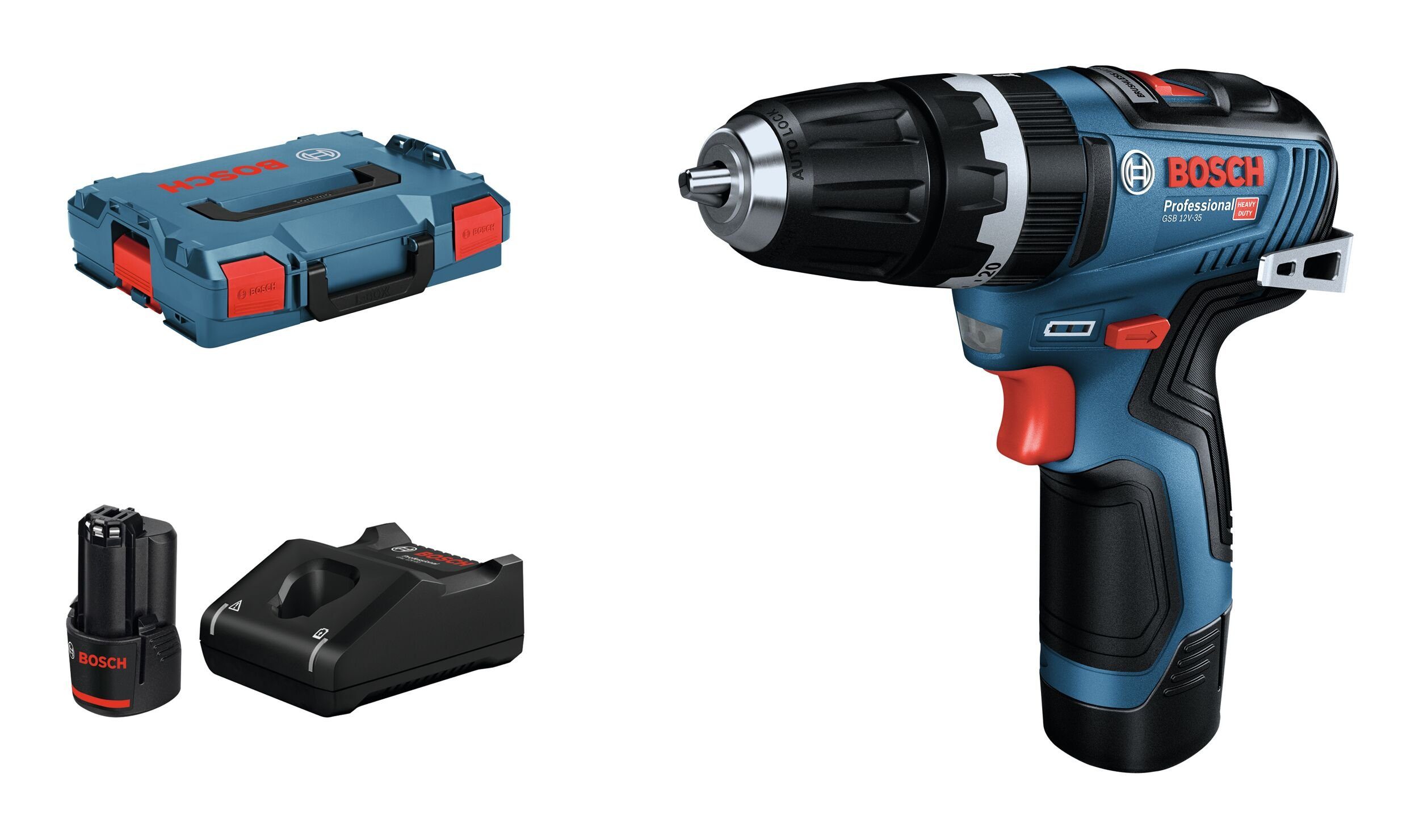 Bosch Professional Akku-Schlagbohrschrauber GSB 12V-35, 12 V, Mit 2x Akku 3 Ah - in L-BOXX 102