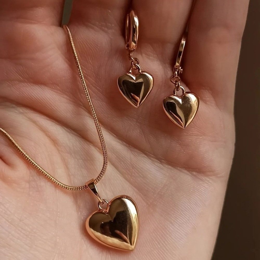 Ohrring und Ketten Set Herz Schmuck Set Damen Halskette Ohrringe minimalistisch elegant