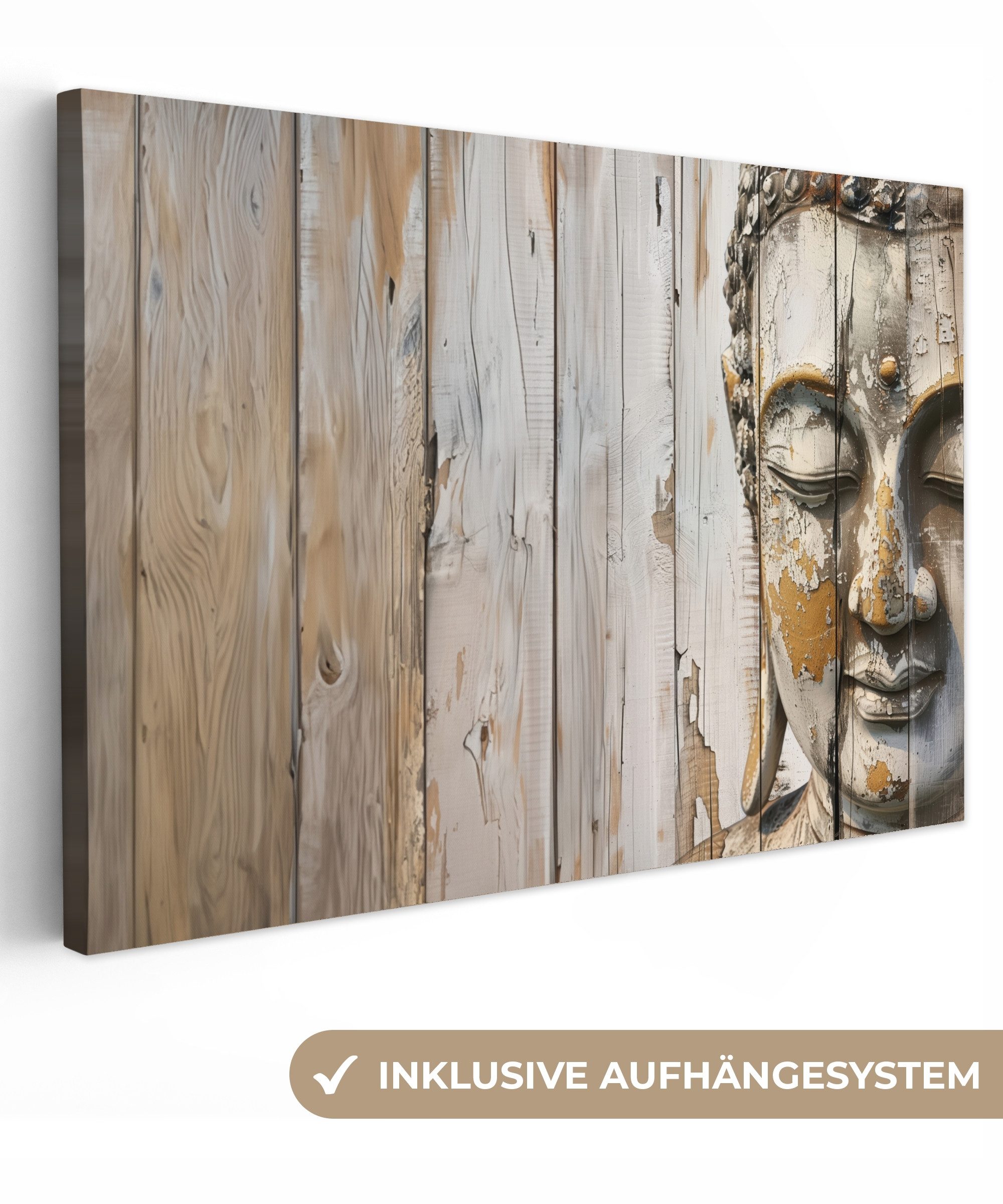 OneMillionCanvasses® Leinwandbild Buddha - Holzoptik - günstig online kaufen