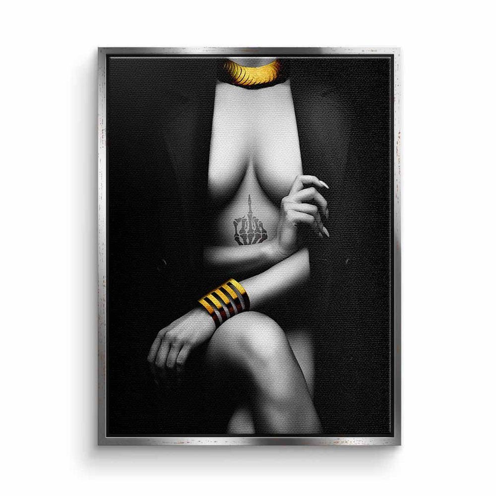 DOTCOMCANVAS® Leinwandbild, Leinwand Elegant Pose Rahmen Erotik mit premiu elegant grau schwarz gold Frau schwarzer