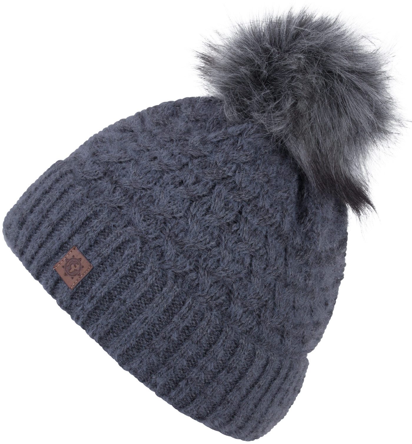 compagno Bommelmütze (1-St) Bommelmütze Wintermütze Zopfstrick Damen Fleecefutter Beanie