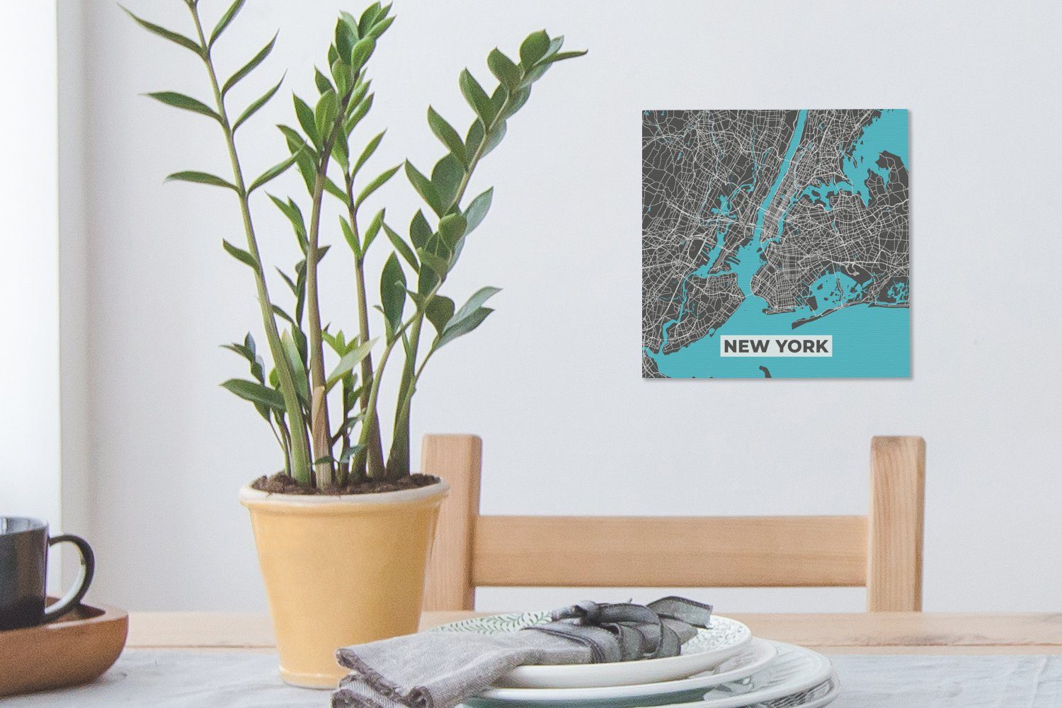 OneMillionCanvasses® Leinwandbild - Bilder York - - New für Schlafzimmer Blau (1 St), Stadtplan Karte, Wohnzimmer Leinwand