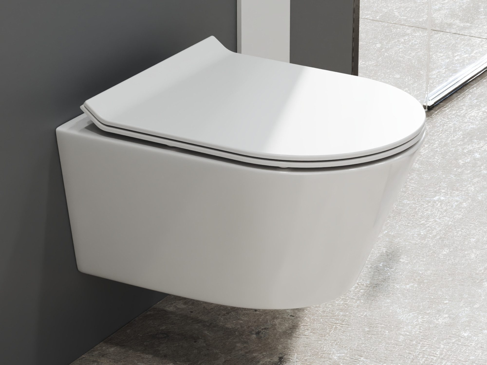 SSWW Tiefspül-WC SpülrandloseToilette Lotuseffekt mit WC-Sitz weiß Hänge-WC Tiefspüler, wandhängend, Abgang waagerecht, Sanitärkeramik