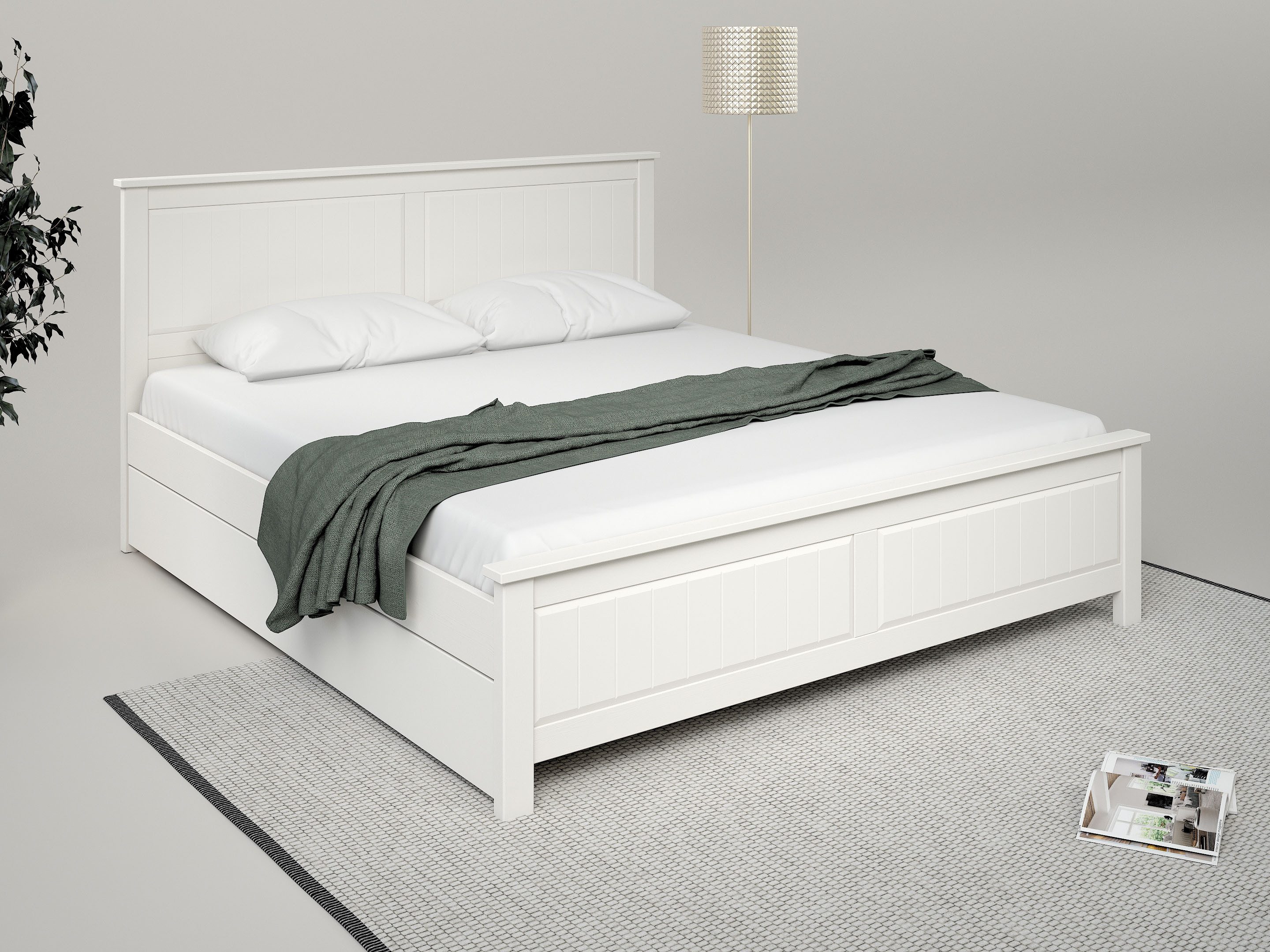 OTTO home Massivholzbett Northwood, Landhausstil, mit Lamellen und Kassetten, Made in EU (Liegefläche 180x200cm), inklusive Lattenrost, stilvolles Design, Schubkasten optional (748832)