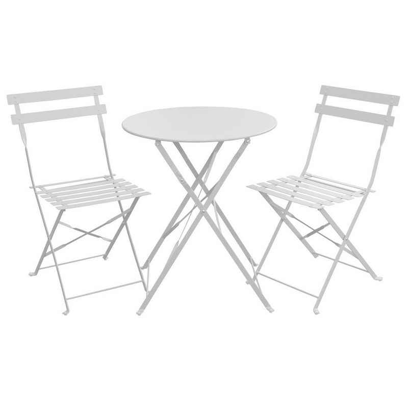 SVITA Balkonset »Bistro-Set«, (Set, 3-tlg., Bistro-Set), Tisch mit 2 Stühlen, Klappbar, Pflegeleicht, Witterungsbeständig, Weiß