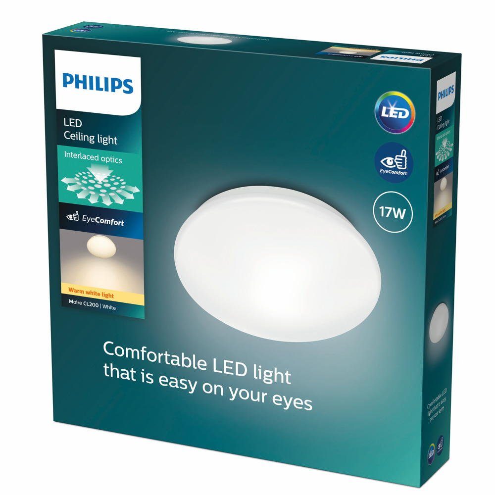 fest LED warmweiss, Deckenbeleuchtung, 1700lm, LED, in Deckenleuchte Philips keine LED Deckenleuchte enthalten: verbaut, Ja, Deckenlicht Leuchtmittel Deckenlampe, 17W Weiß Moire Angabe,