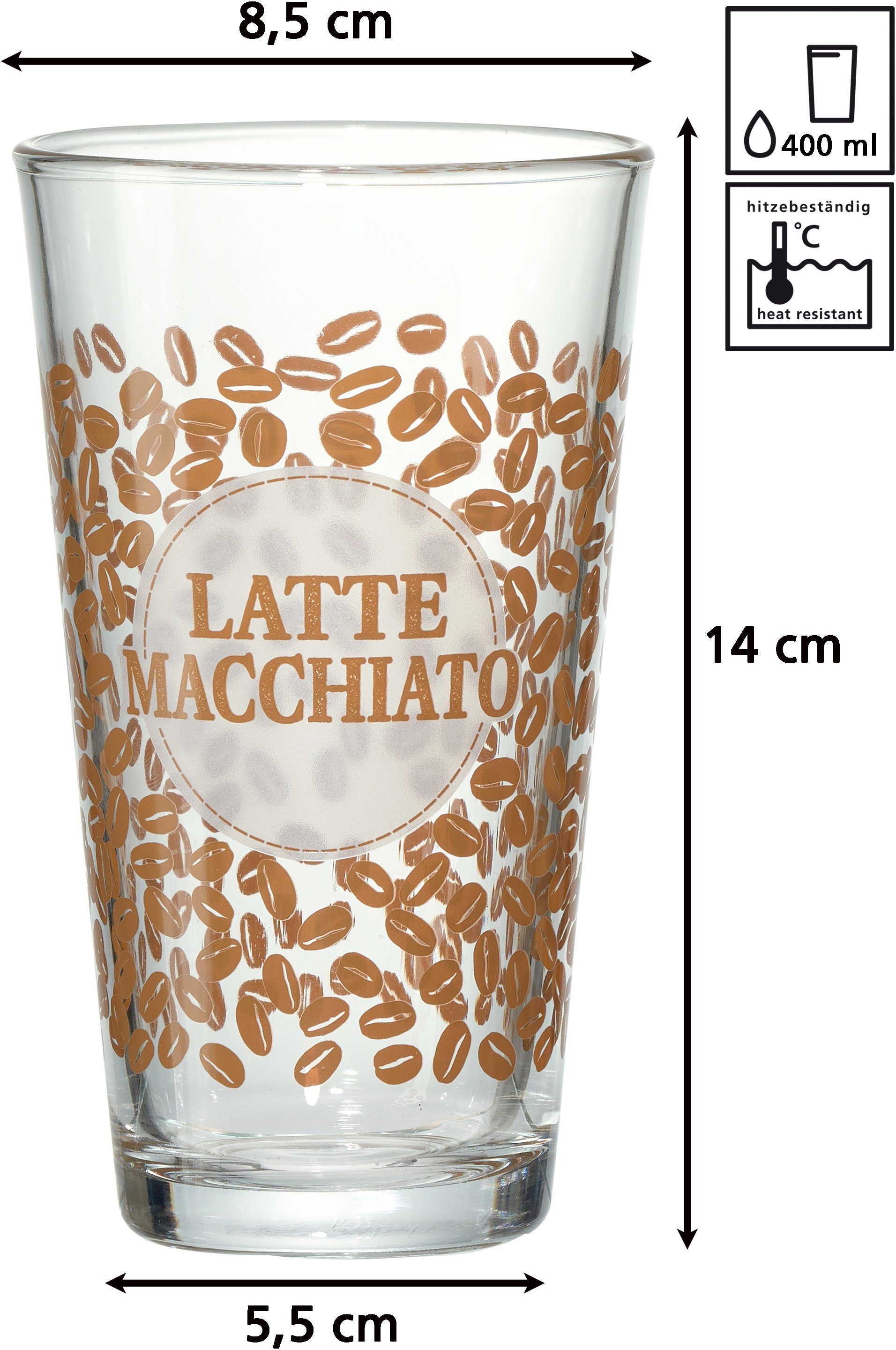 LATTE MACCHIATO 6 Stück Rot Gläser Robuste Kaffeegläser 400ml 0,4L Glas 14cm 