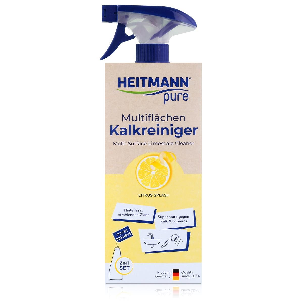 HEITMANN Heitmann pure Multiflächen Kalkreiniger Flasche mit Pulver 25g (1er Pa Küchenreiniger