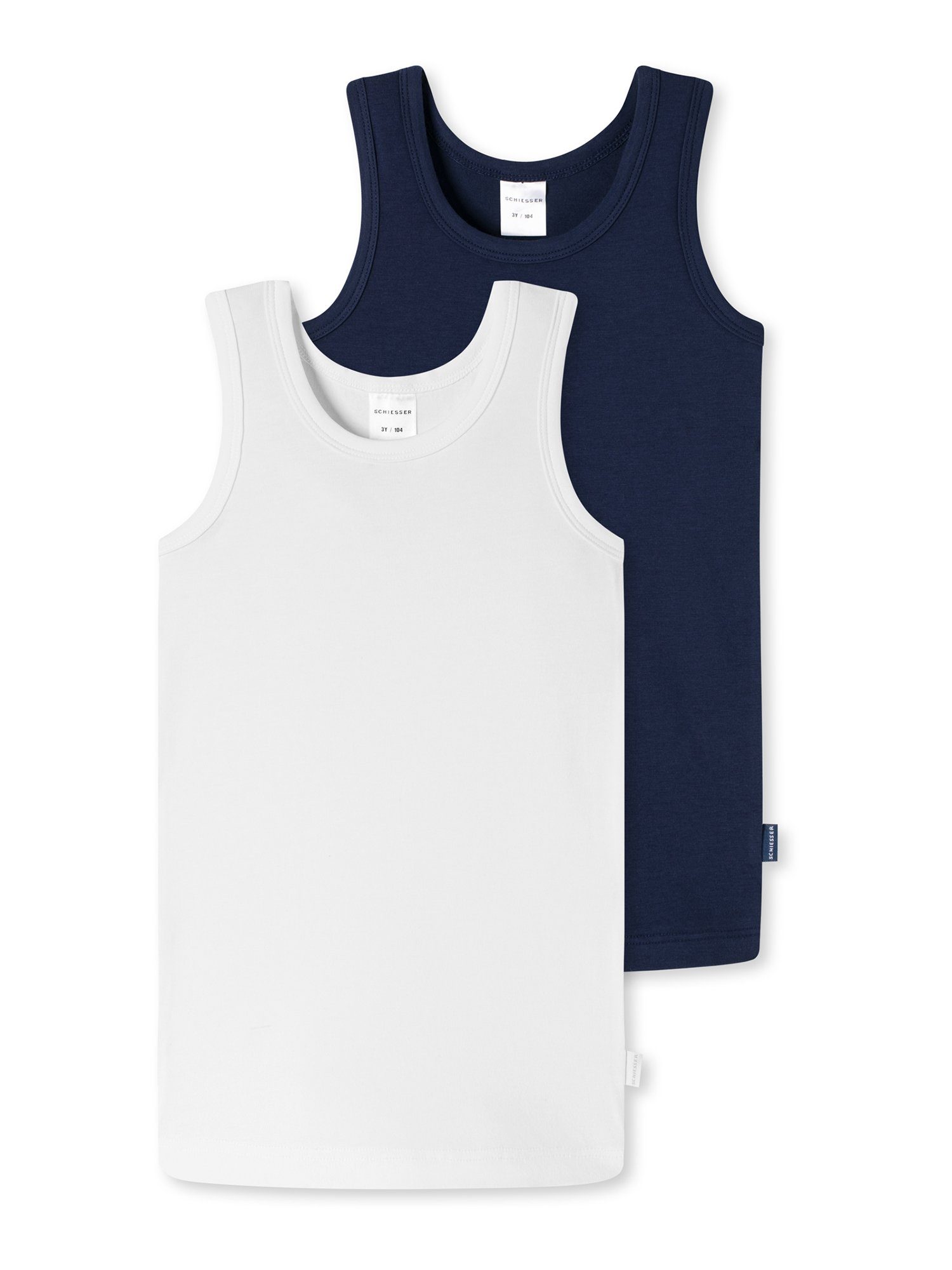 Schiesser Unterhemd Basic Kids (2-St) weiß/blau | Unterhemden