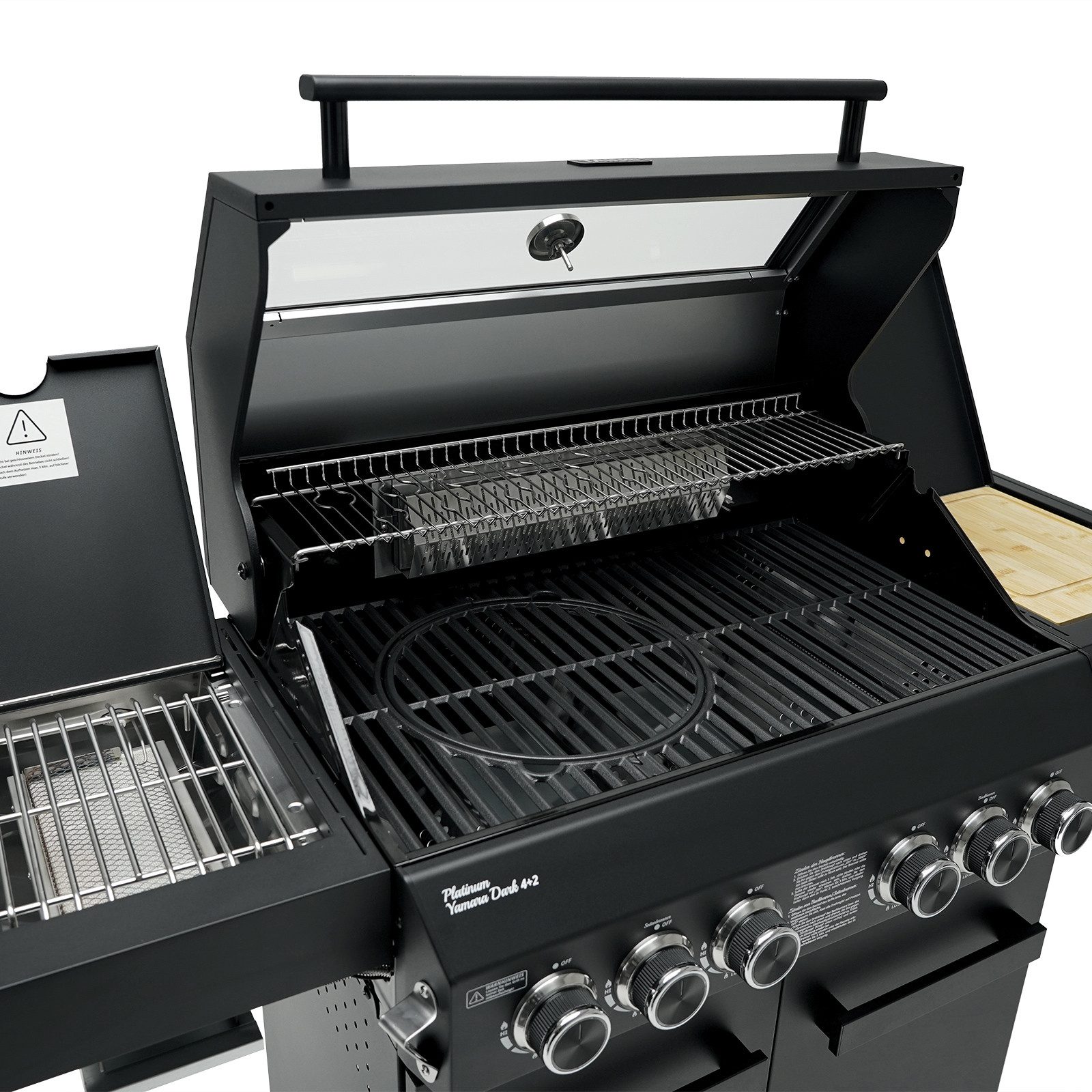 TAINO Gasgrill PLATINUM YAMARA DARK 4+2 + Haube, Spar-Set, Grillwagen, 4 Brenner, Sear-Zone, Heckbrenner, Edelstahl